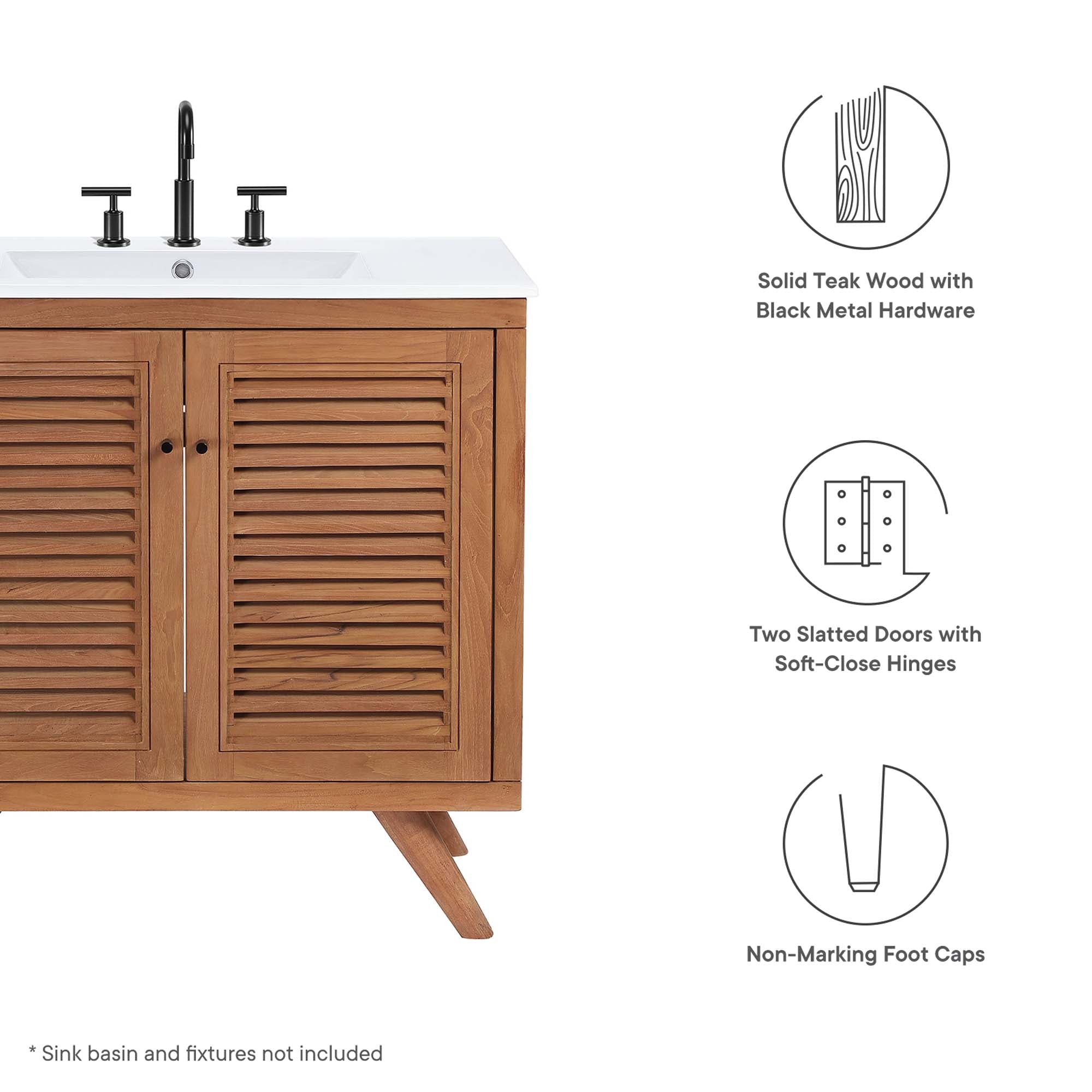 Birdie 36" Teak Wood Bathroom Vanity Cabinet (Sink Basin Not Included), Natural