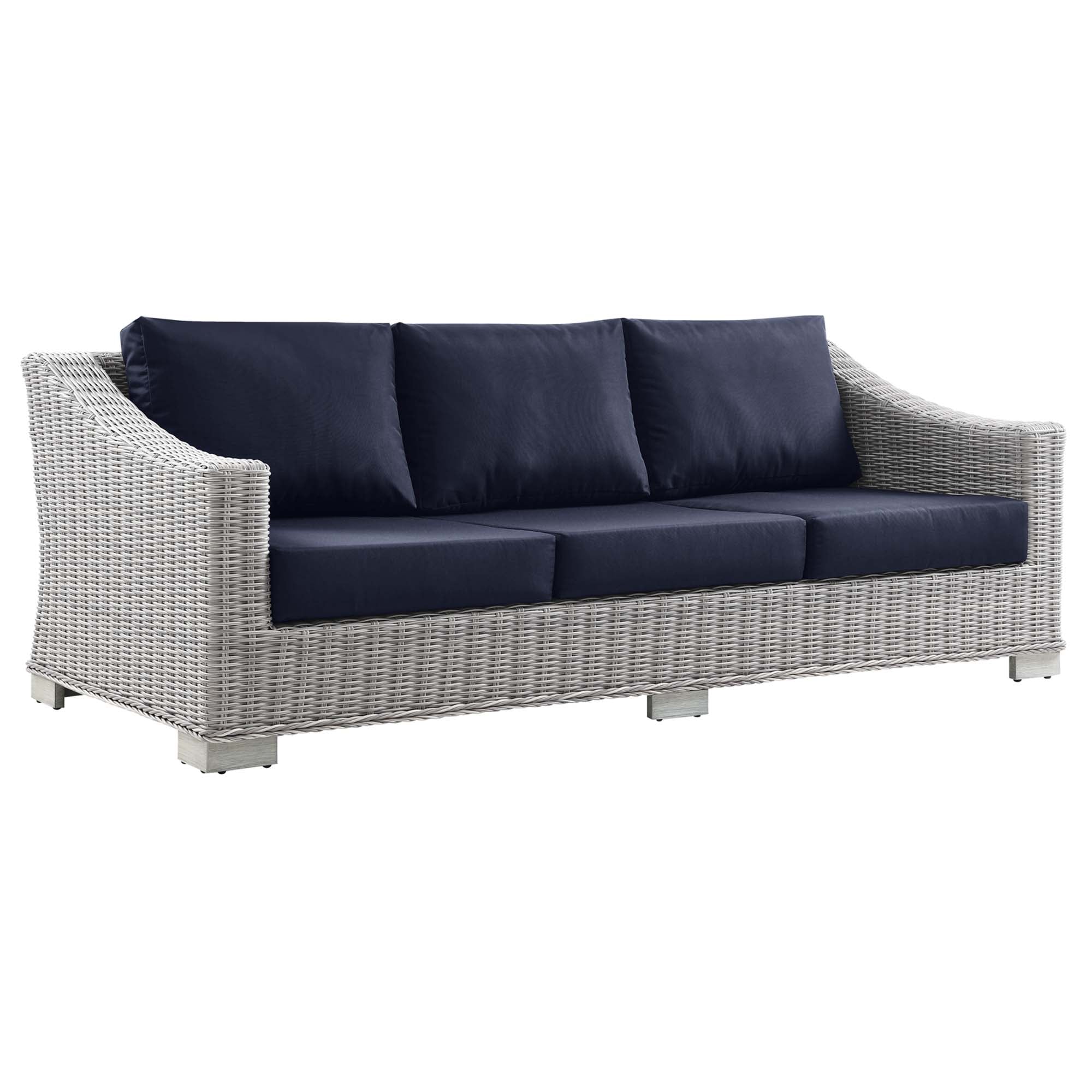 Conway 4-Piece Outdoor Patio Wicker Rattan Furniture Set, Light Gray Navy
