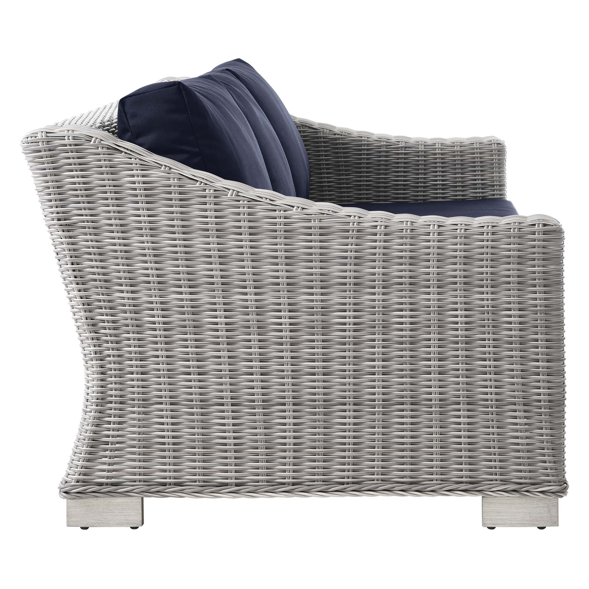 Conway 4-Piece Outdoor Patio Wicker Rattan Furniture Set, Light Gray Navy