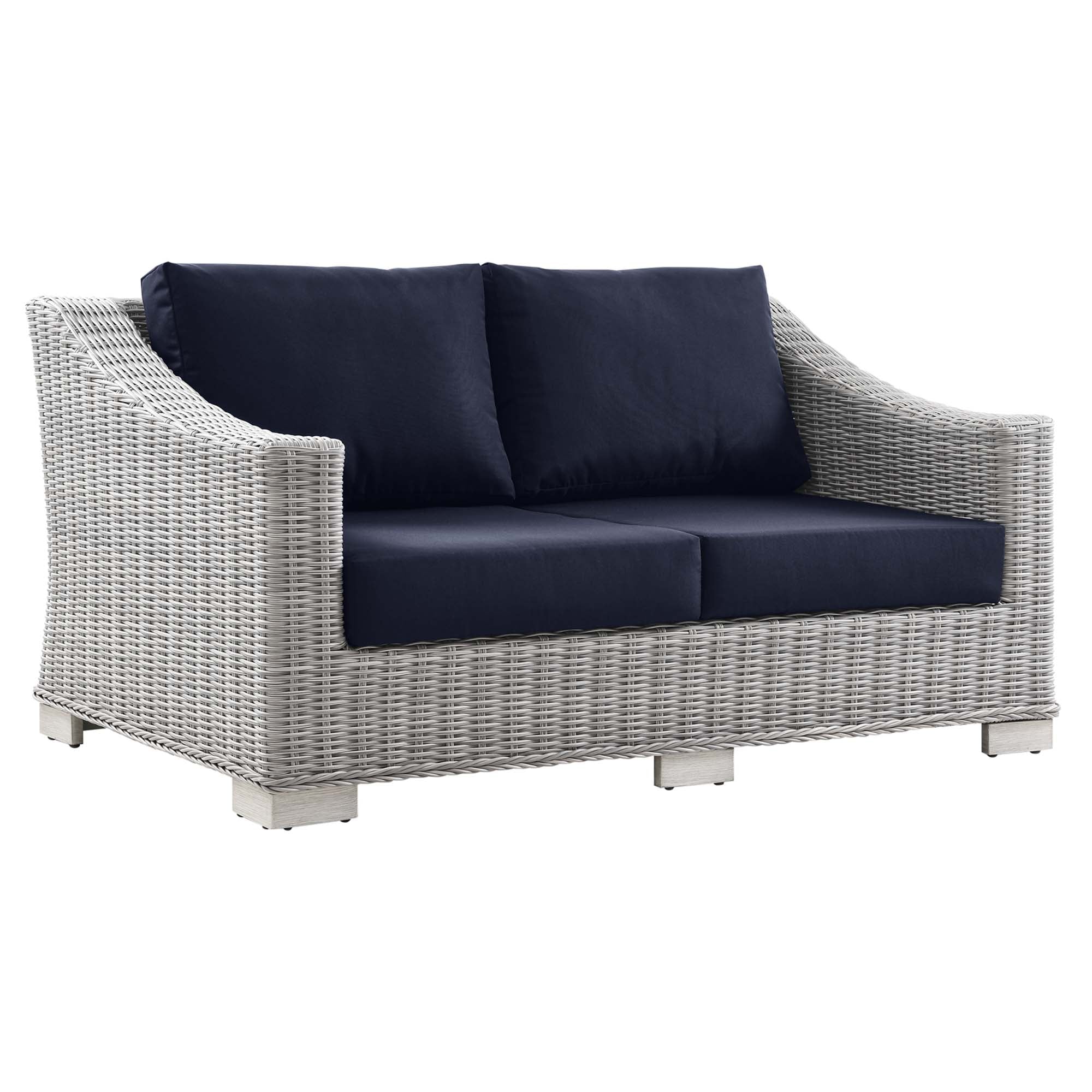 Conway 4-Piece Outdoor Patio Wicker Rattan Furniture Set, Light Gray Navy