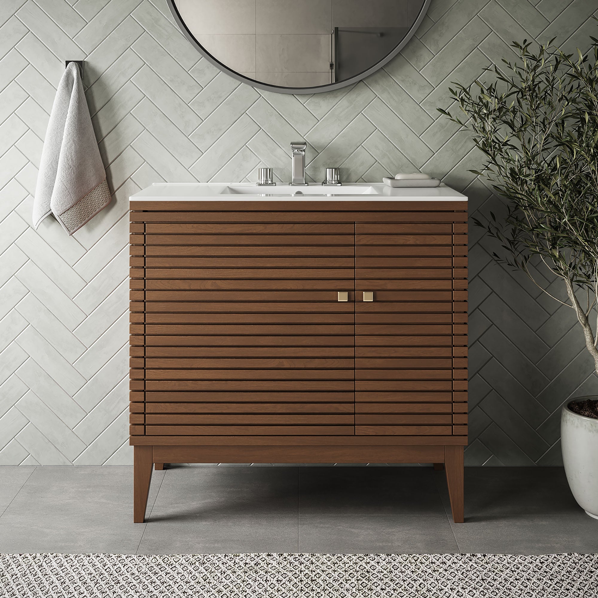 Ledger 36" Bathroom Vanity, Walnut White