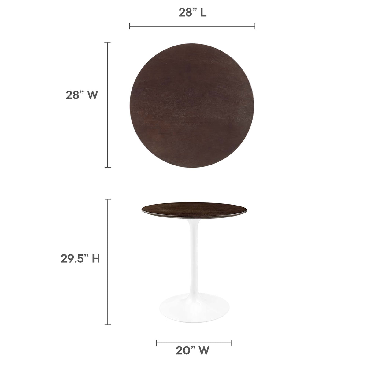 Lippa 28" Round Wood Dining Table, White Cherry Walnut