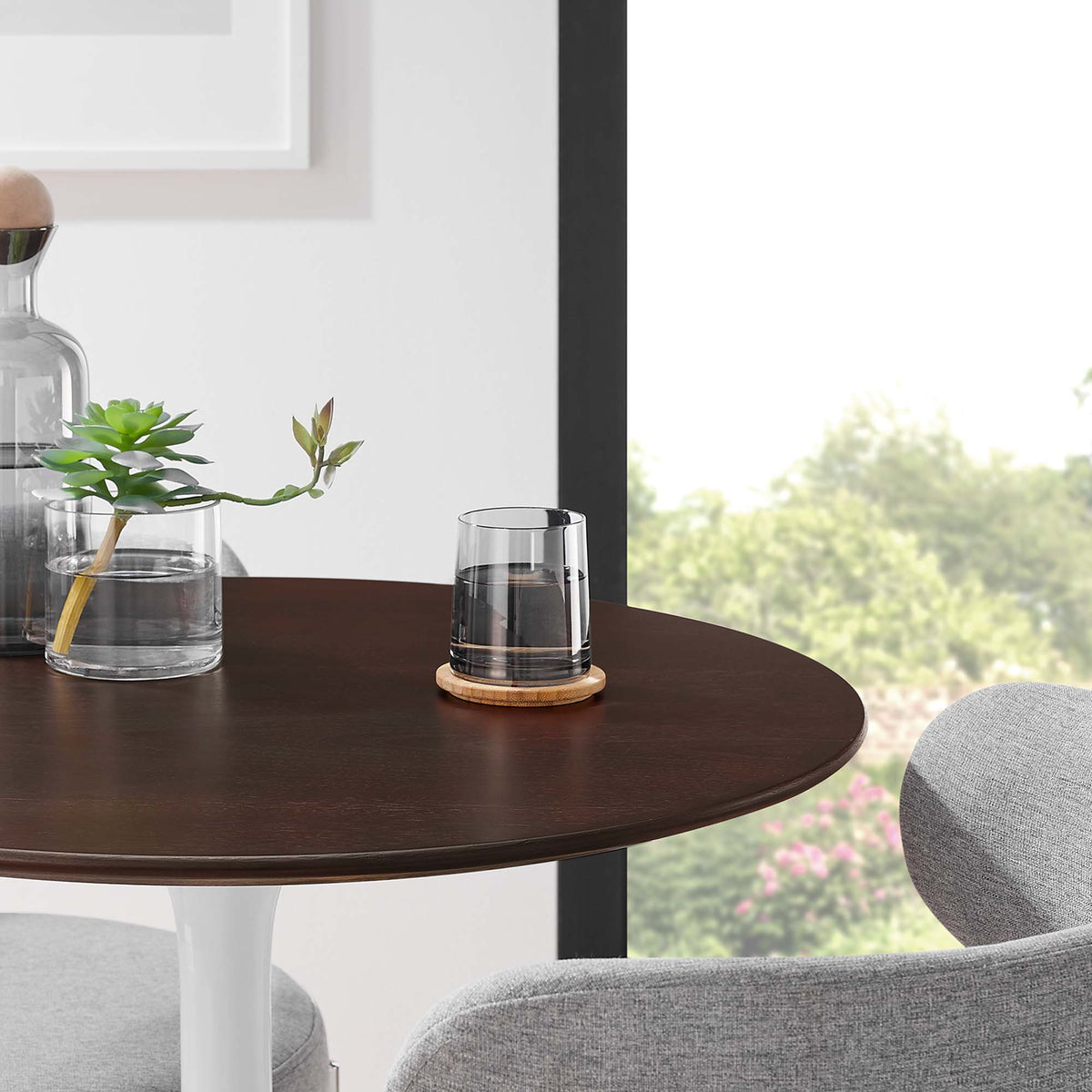 Lippa 28" Round Wood Dining Table, White Cherry Walnut