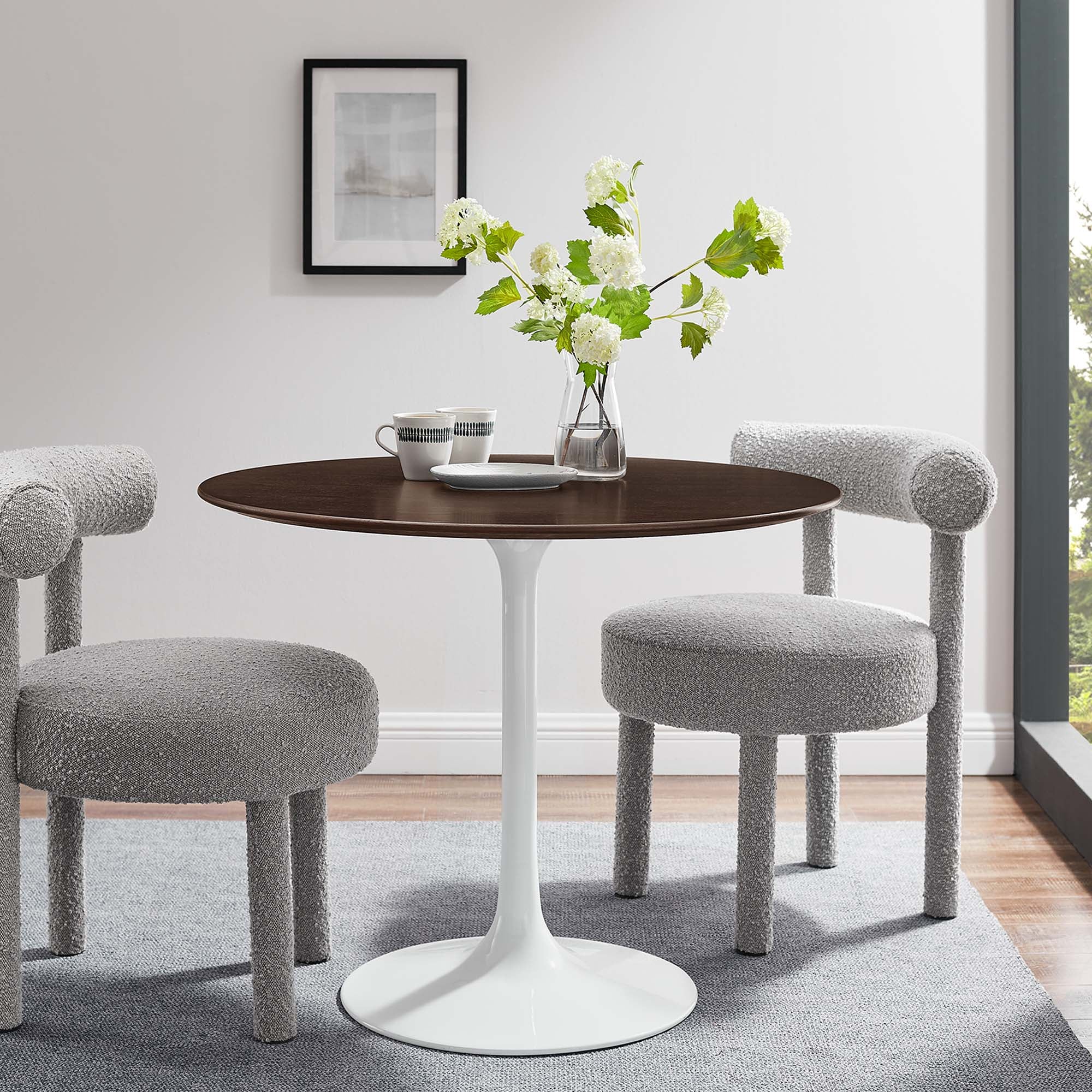 Lippa 36" Round Wood Dining Table, White Cherry Walnut