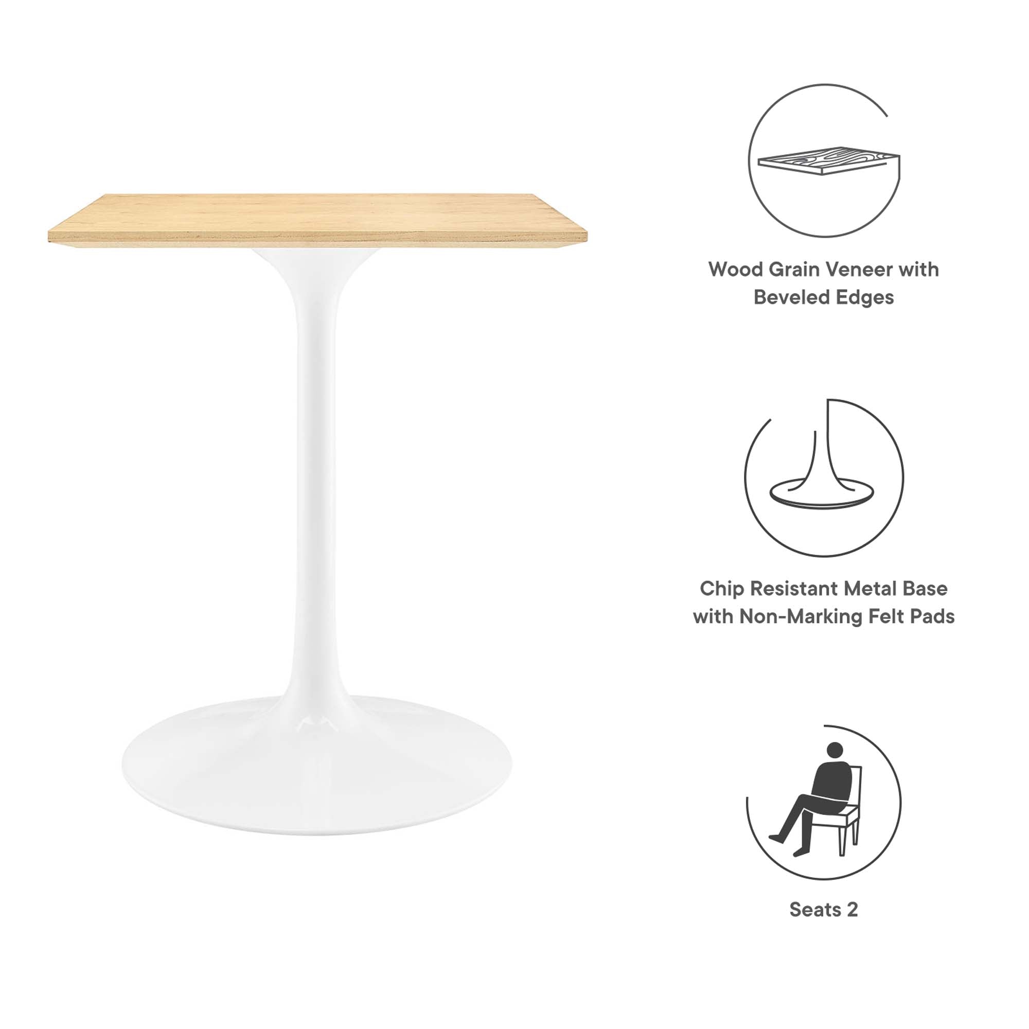 Lippa 24" Square Wood Dining Table, White Natural