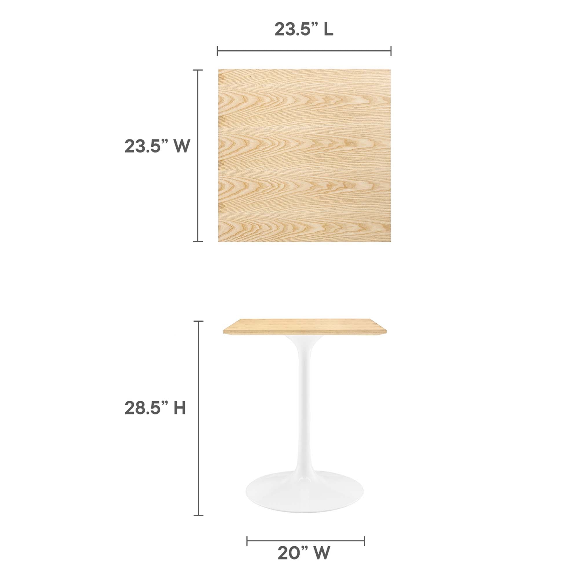 Lippa 24" Square Wood Dining Table, White Natural