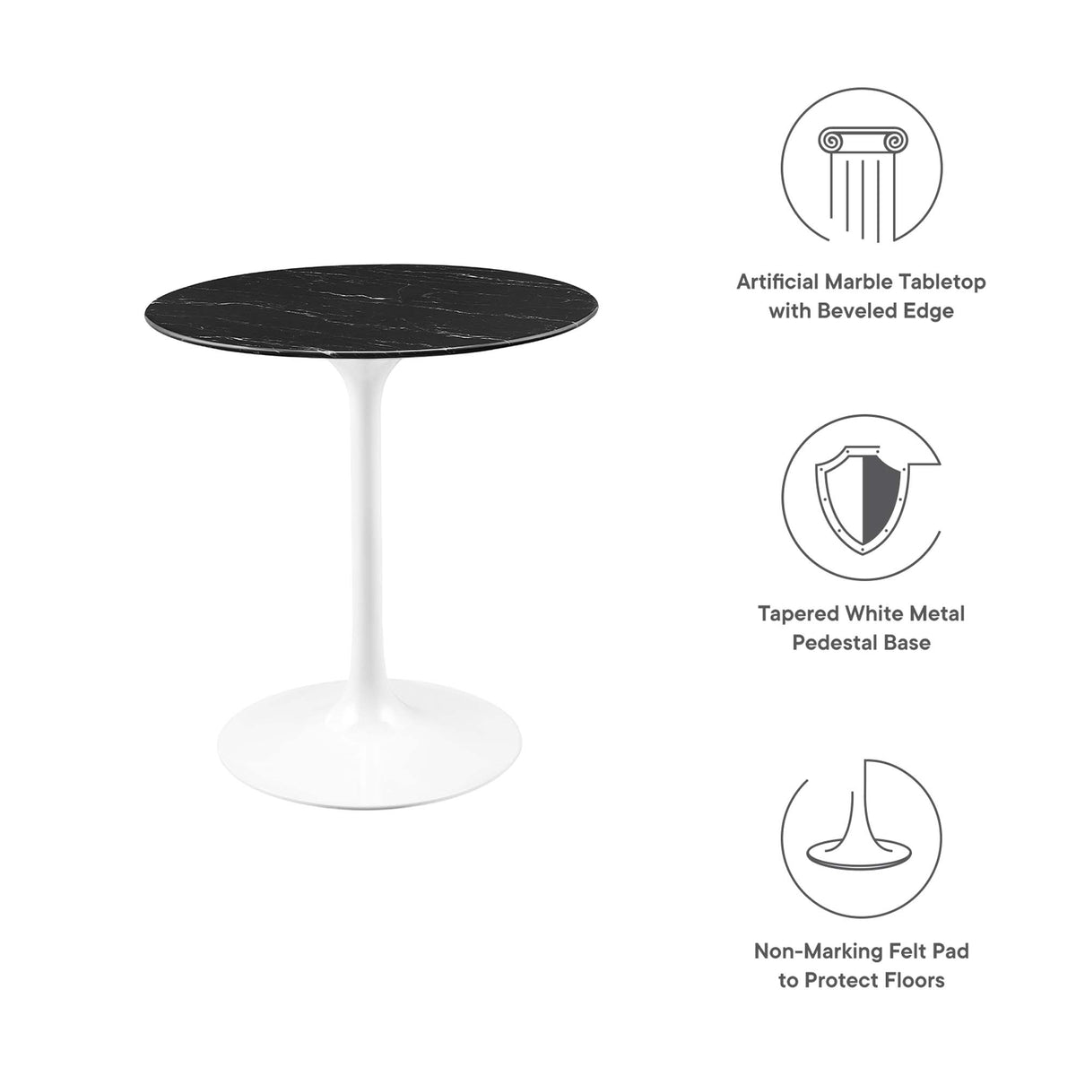 Lippa 28" Round Faux Marble Dining Table, White Black