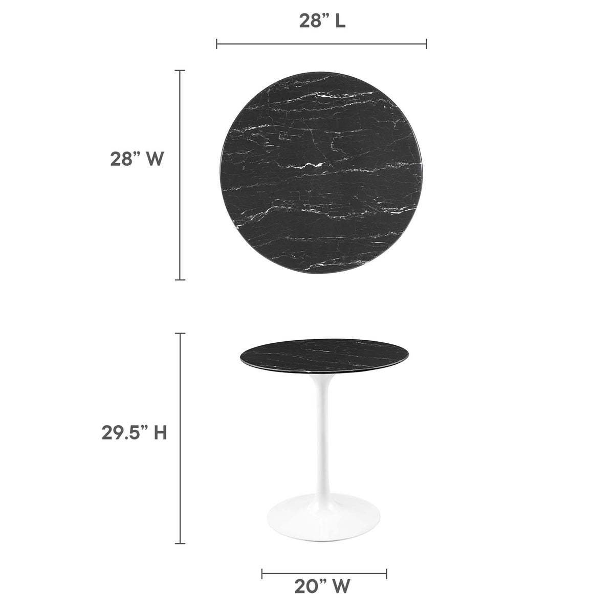 Lippa 28" Round Faux Marble Dining Table, White Black