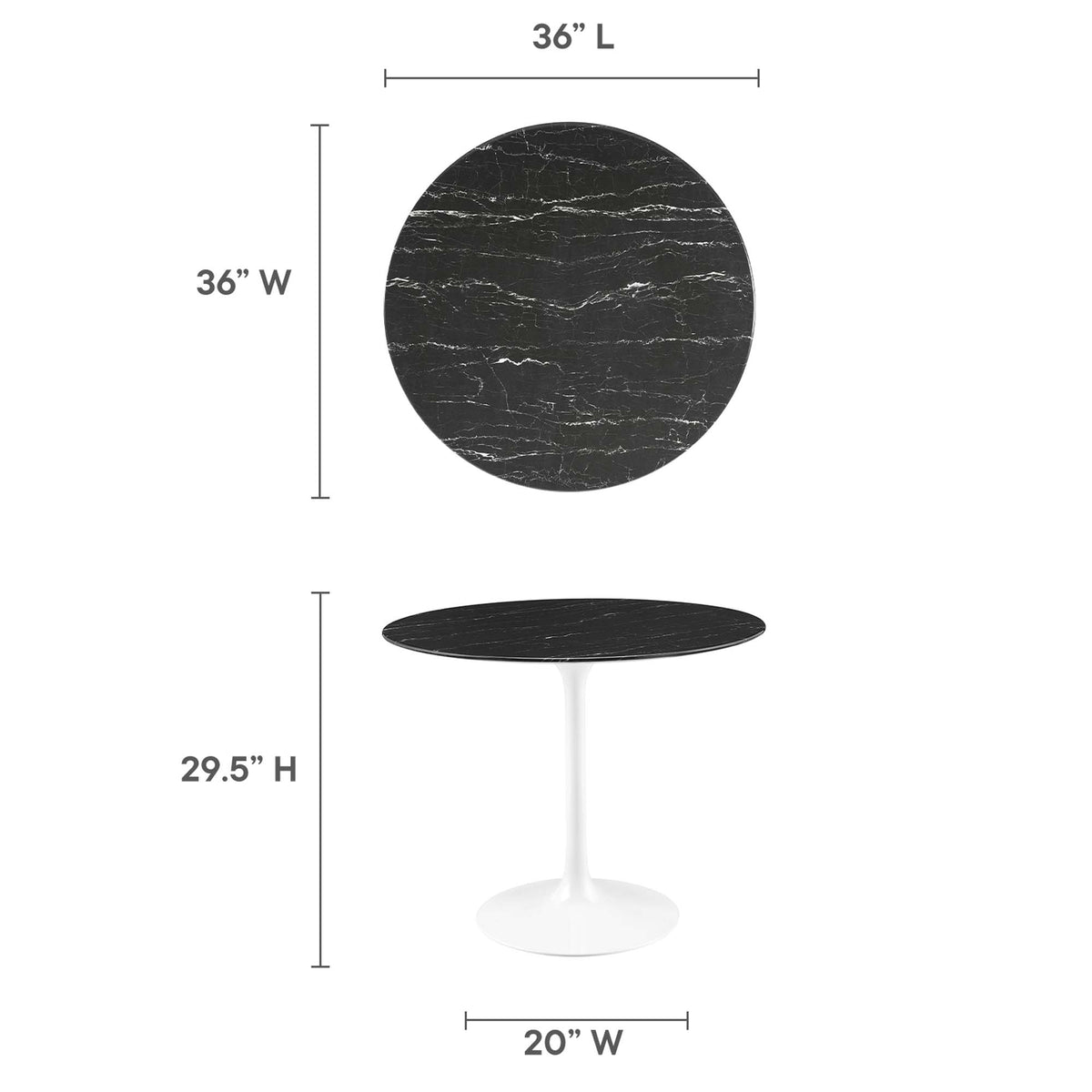 Lippa 36" Round Faux Marble Dining Table, White Black
