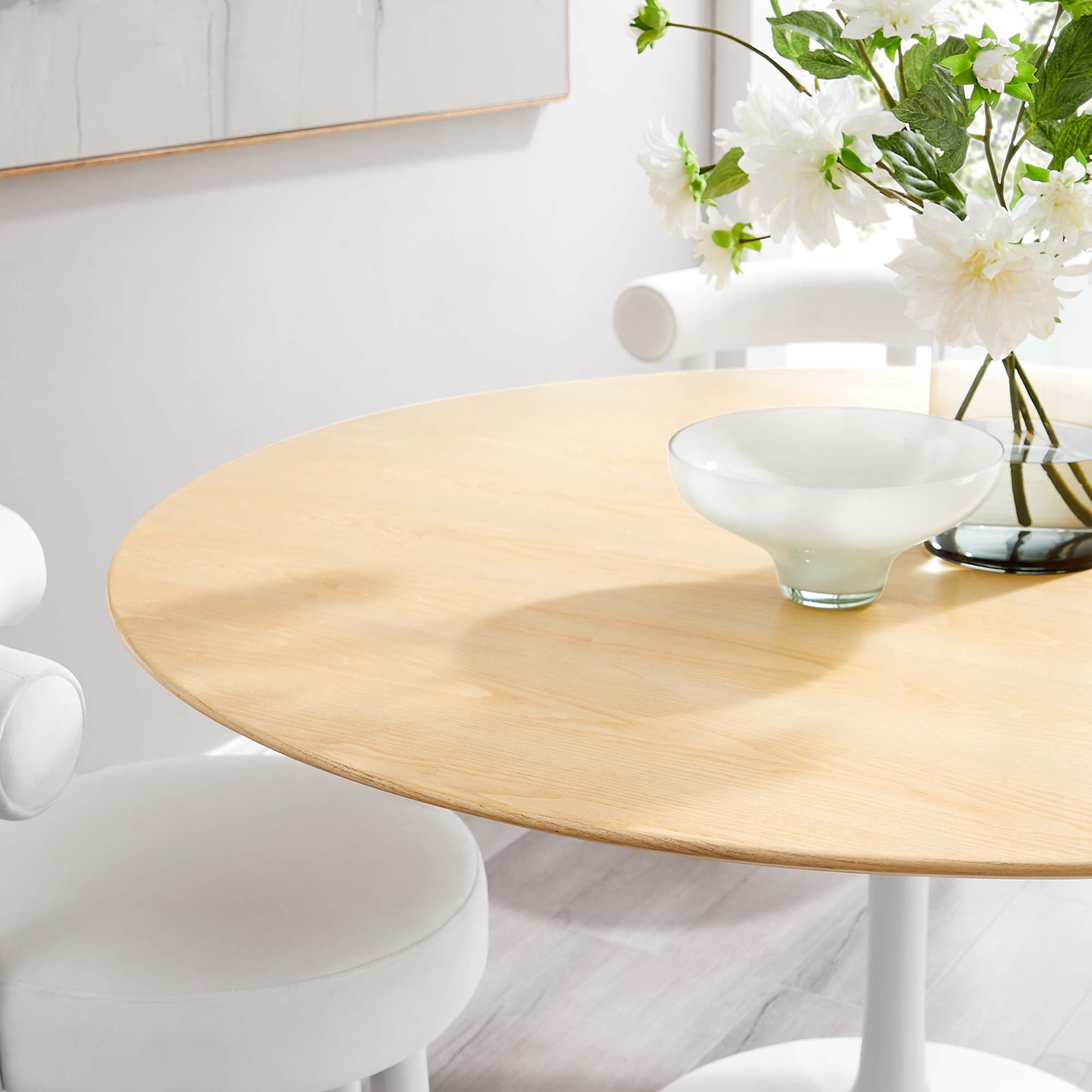 Lippa 60" Round Wood Dining Table, White Natural