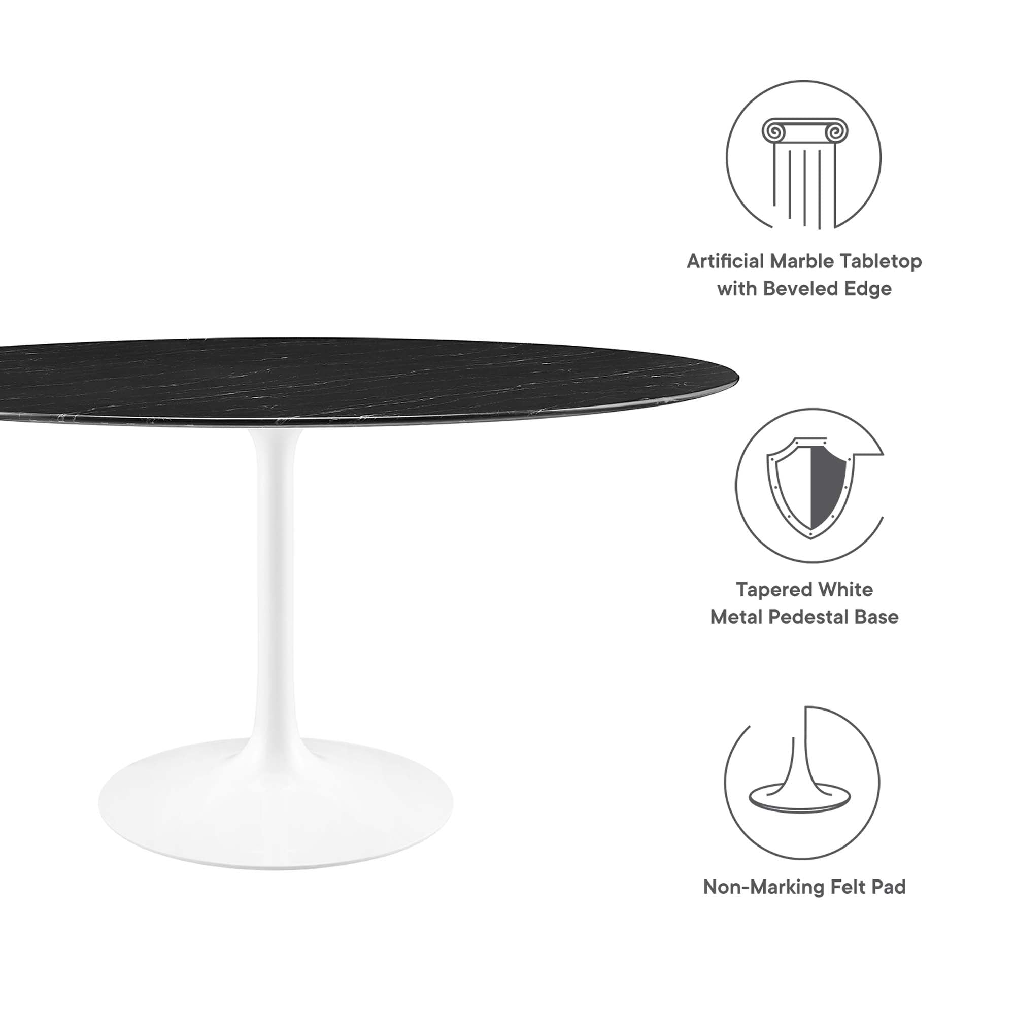 Lippa 60" Round Faux Marble Dining Table, White Black