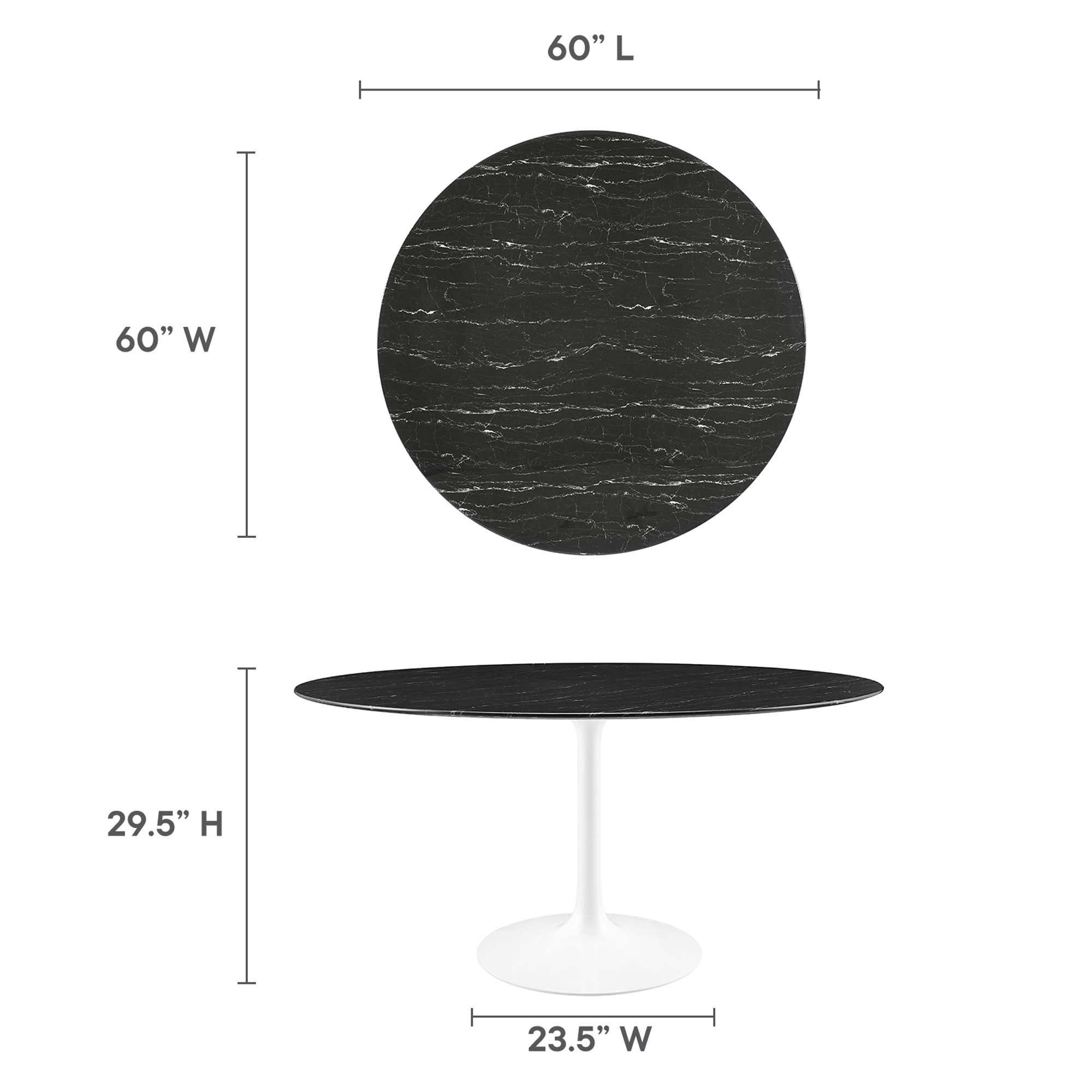 Lippa 60" Round Faux Marble Dining Table, White Black