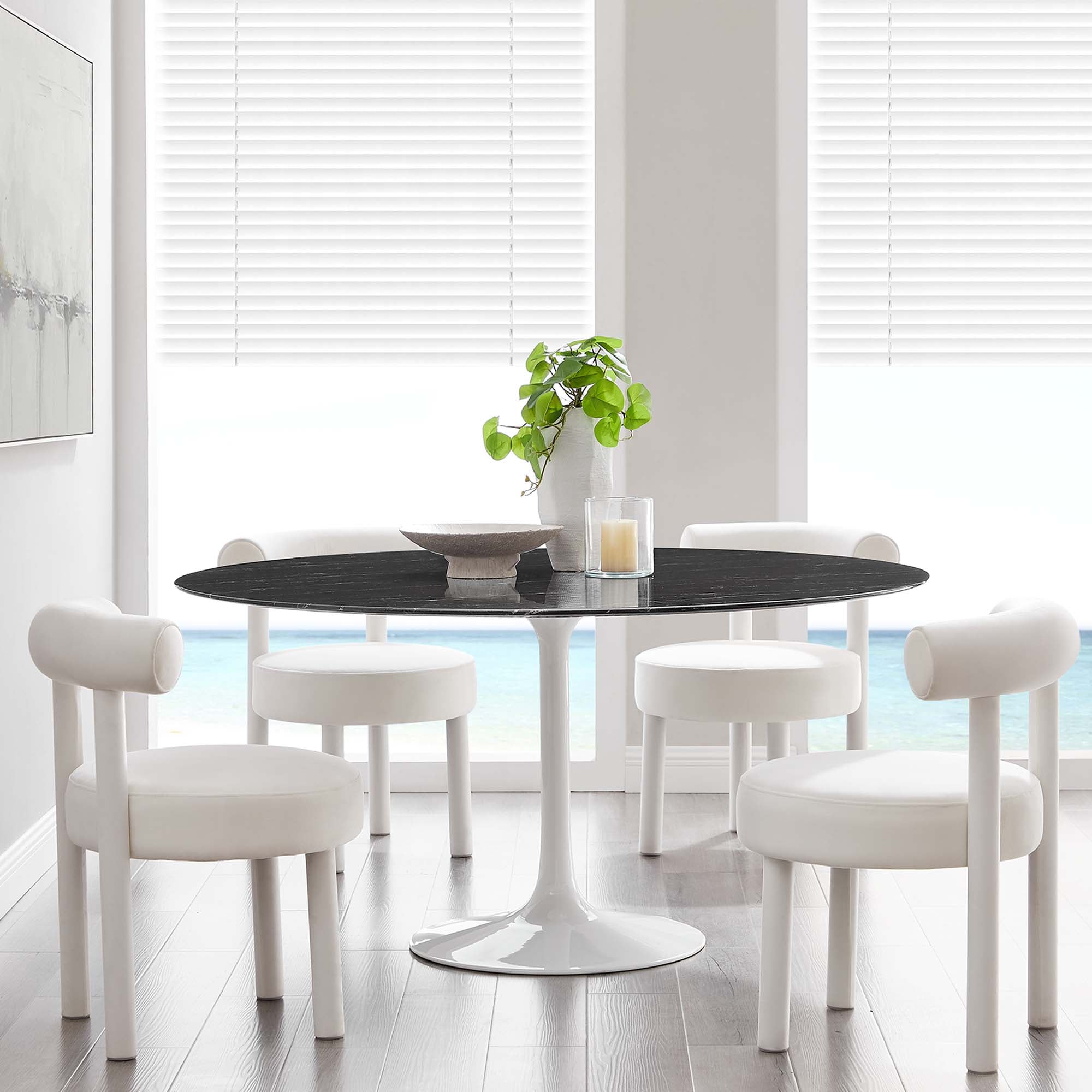 Lippa 60" Round Faux Marble Dining Table, White Black