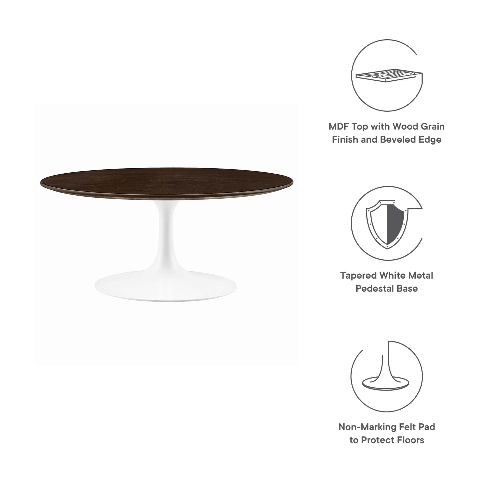 Lippa 36" Round Wood Coffee Table, White Cherry Walnut