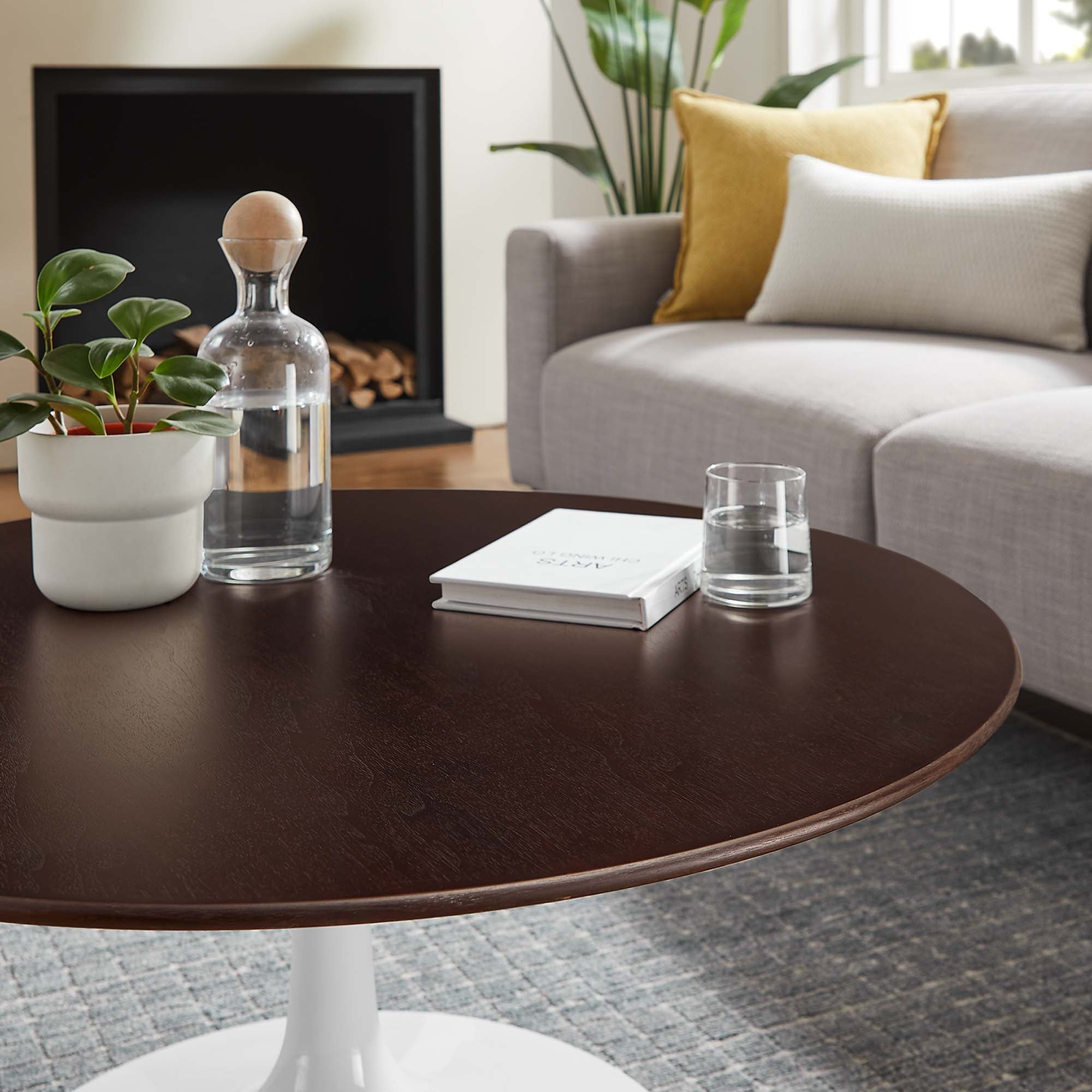 Lippa 36" Round Wood Coffee Table, White Cherry Walnut