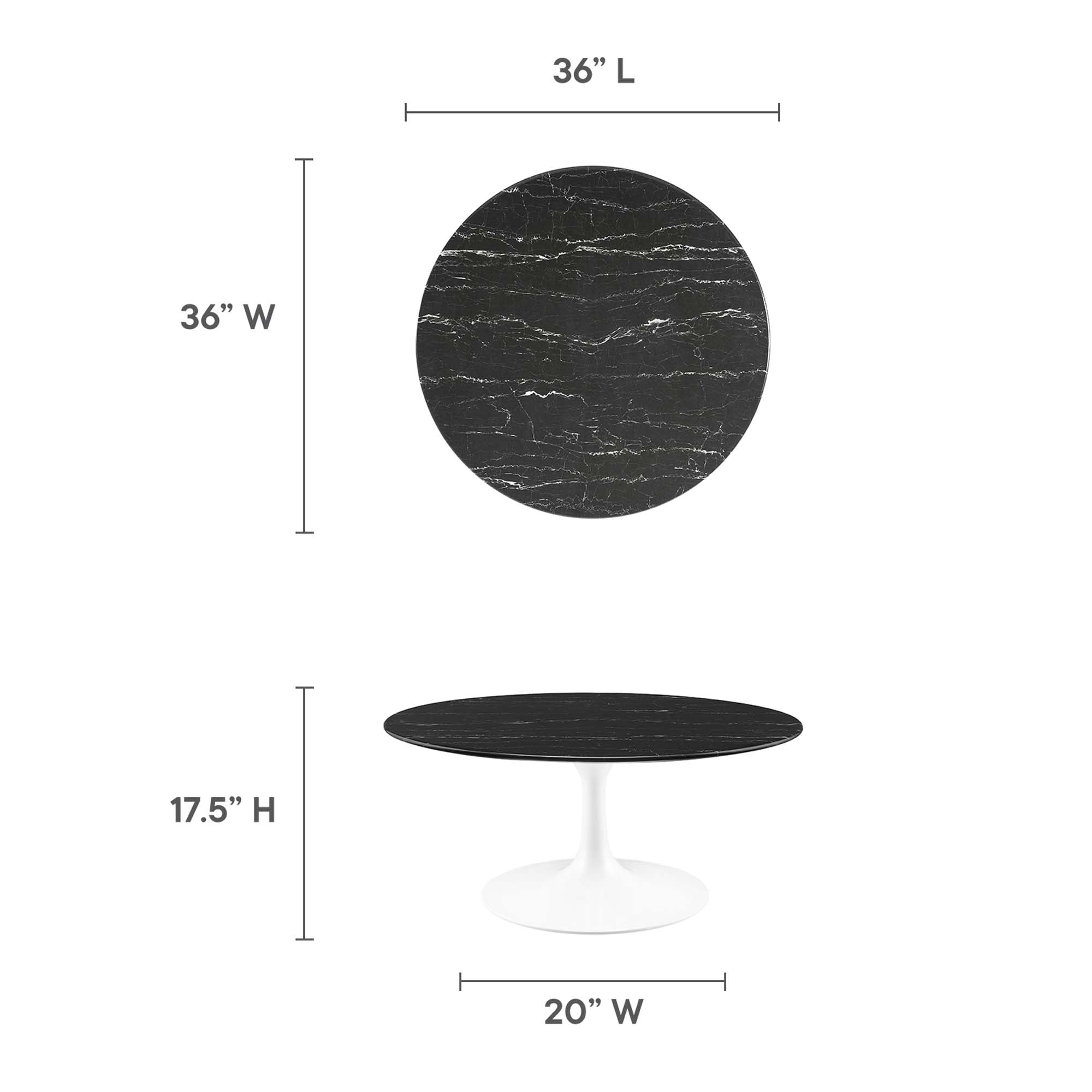 Lippa 36" Round Faux Marble Coffee Table, White Black