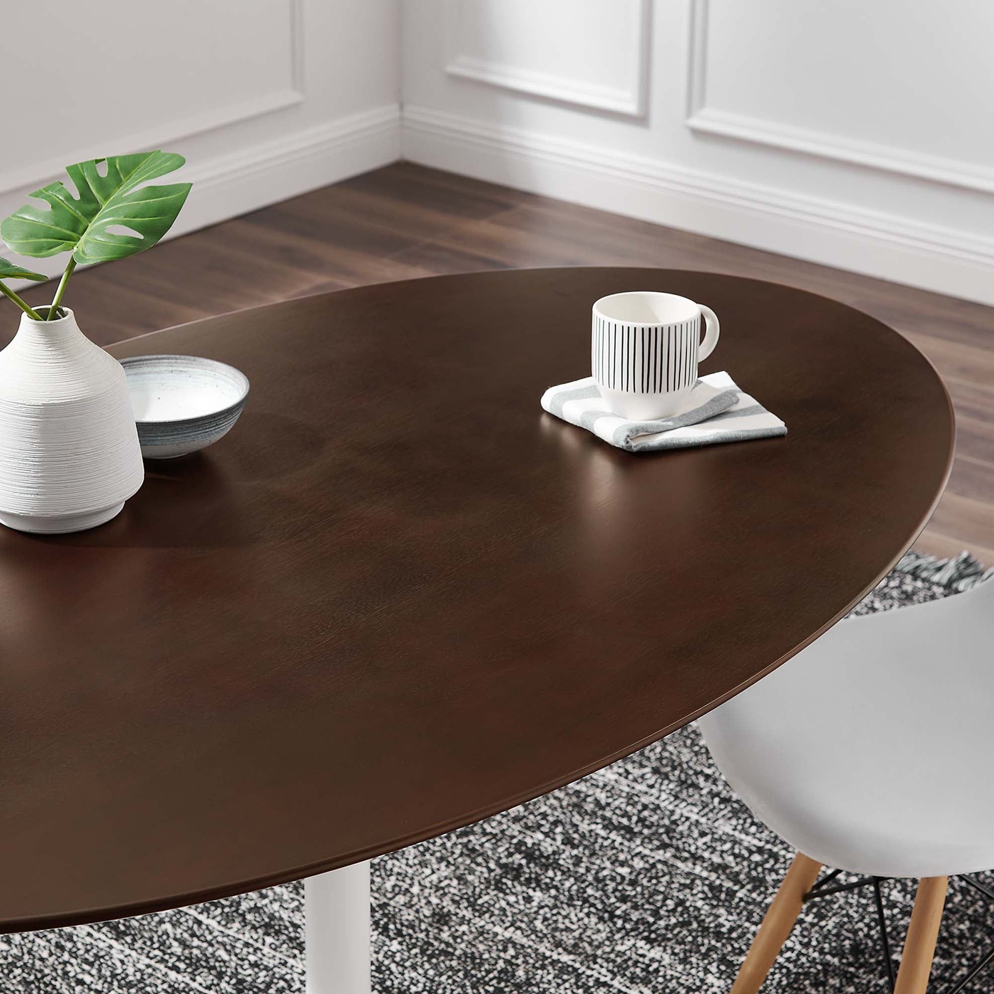 Lippa 60" Oval Cherry Walnut Wood Dining Table, White Cherry Walnut