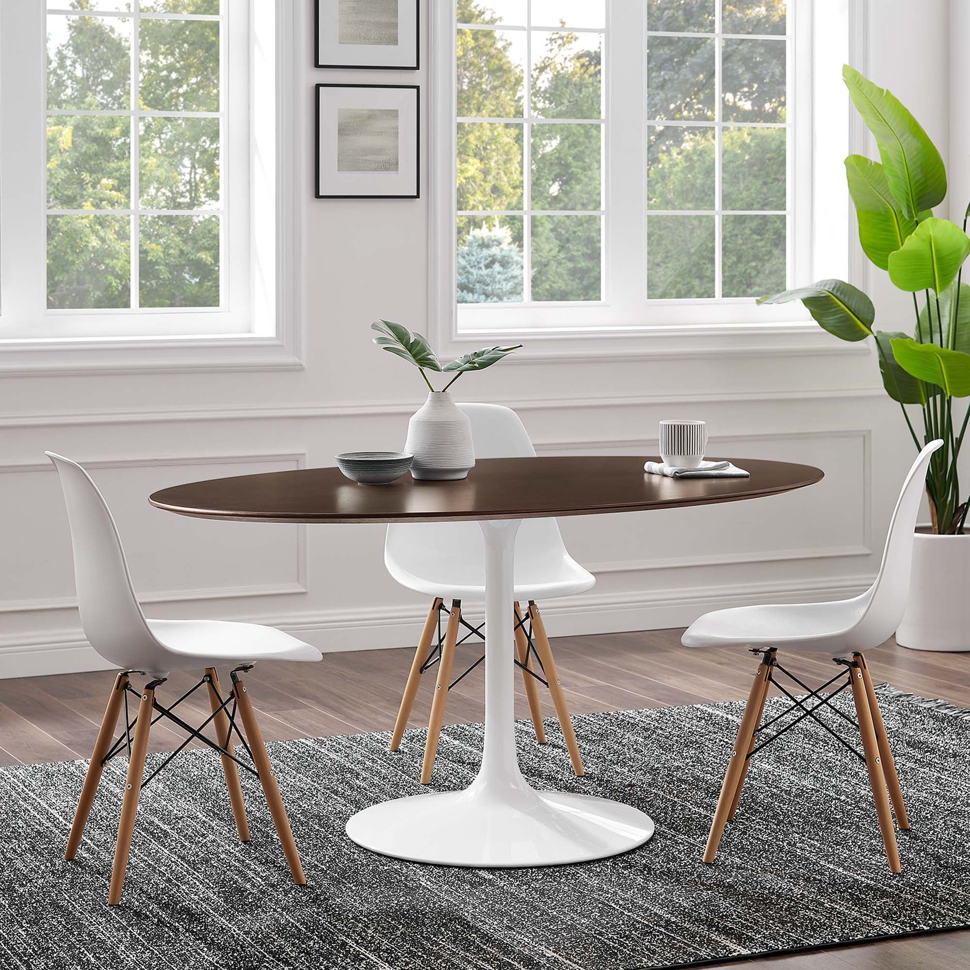 Lippa 60" Oval Cherry Walnut Wood Dining Table, White Cherry Walnut