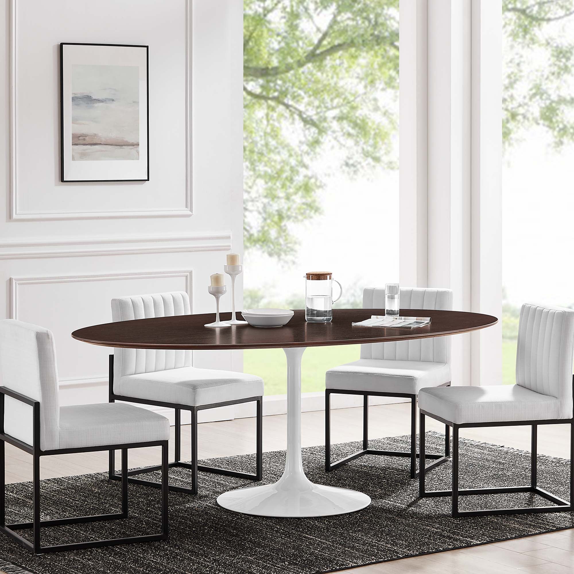 Lippa 78" Oval Wood Dining Table, White Cherry Walnut