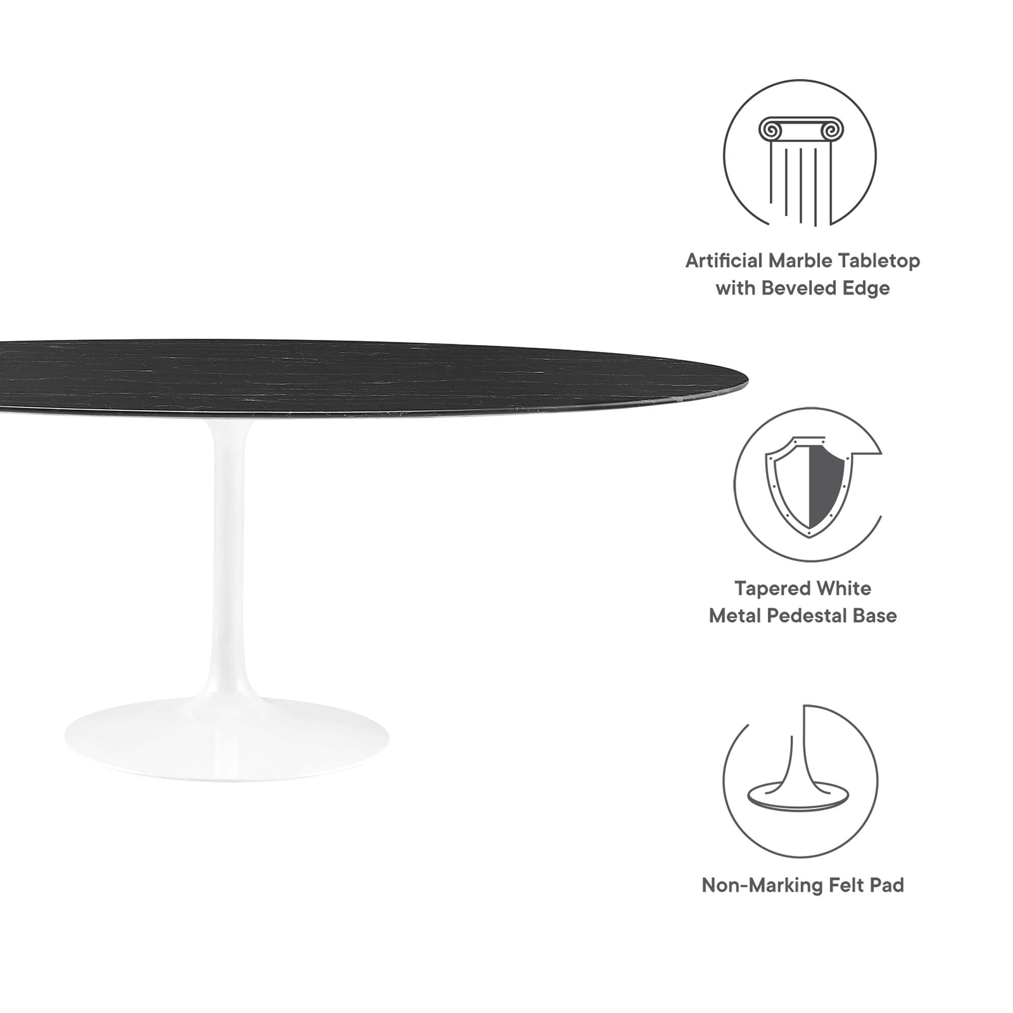 Lippa 78" Oval Faux Marble Dining Table, White Black