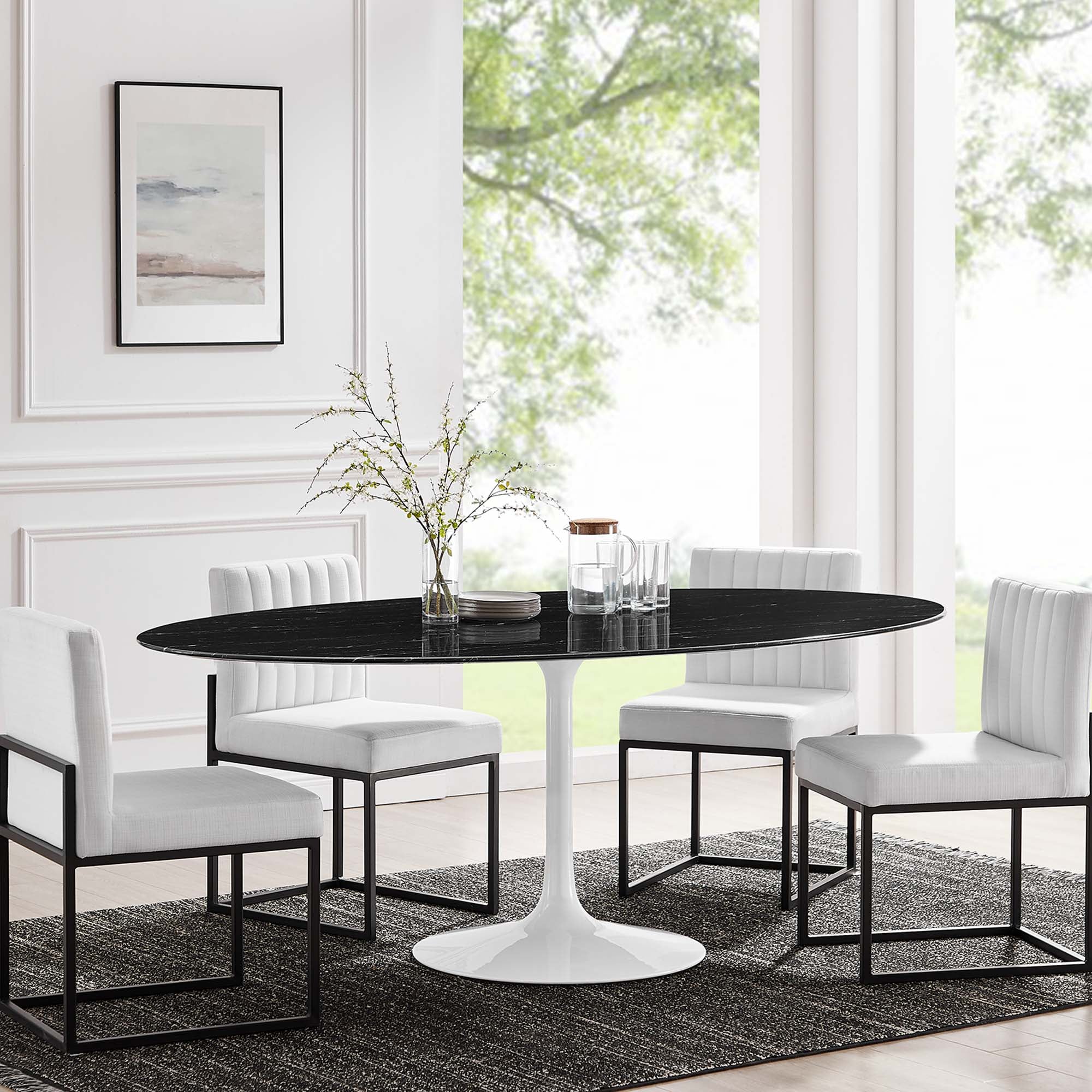 Lippa 78" Oval Faux Marble Dining Table, White Black