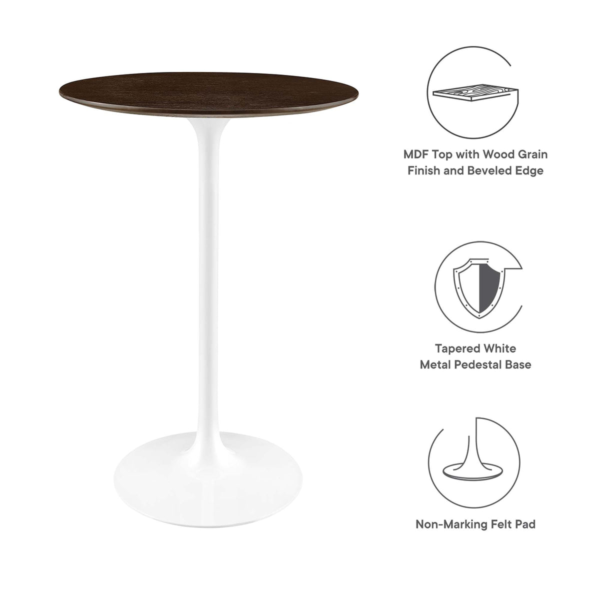 Lippa 28" Round Wood Bar Table, White Cherry Walnut