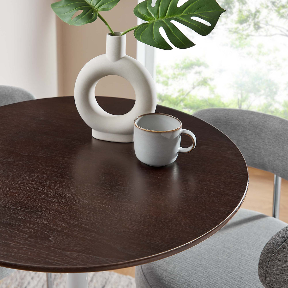 Lippa 28" Round Wood Bar Table, White Cherry Walnut