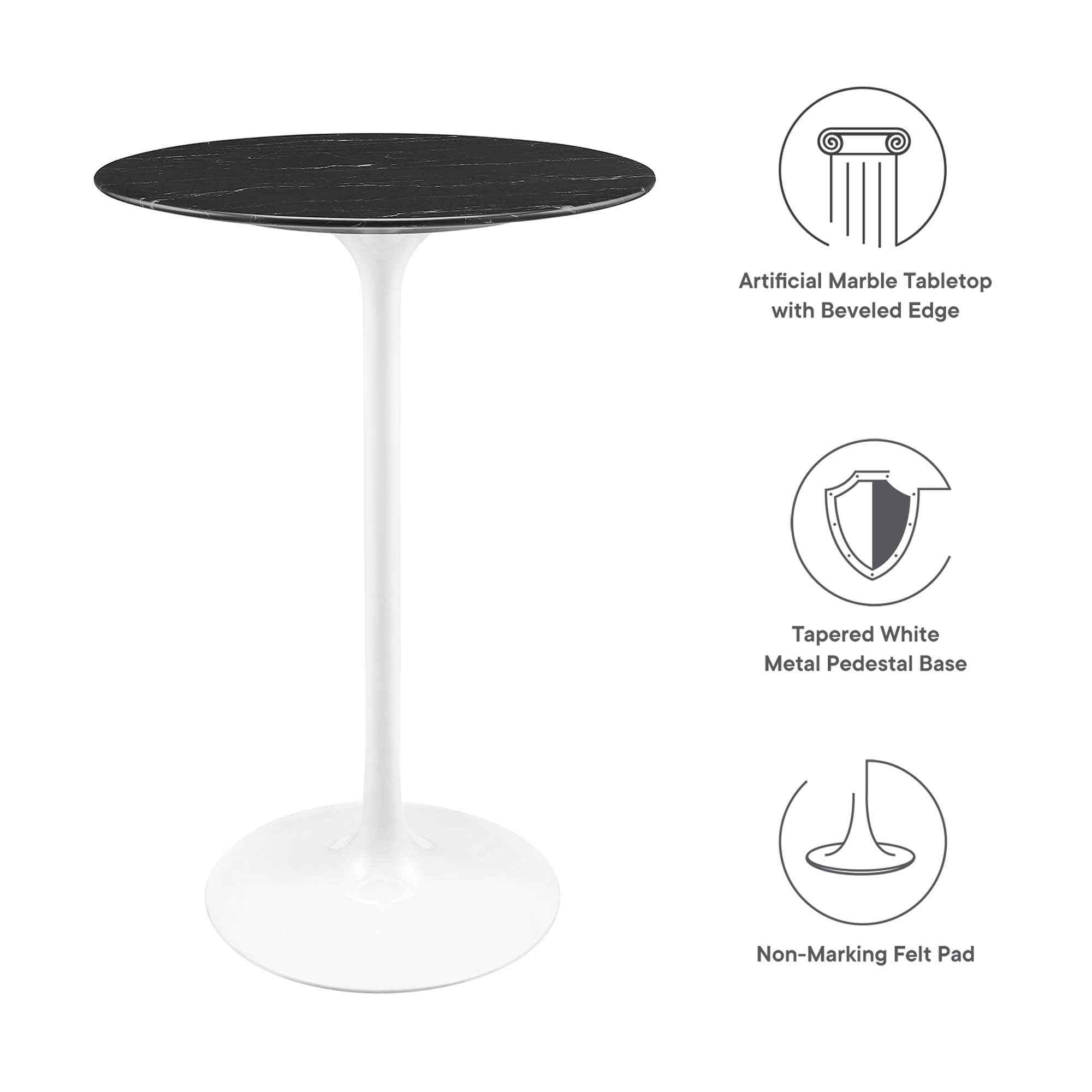 Lippa 28" Round Faux Marble Bar Table, White Black