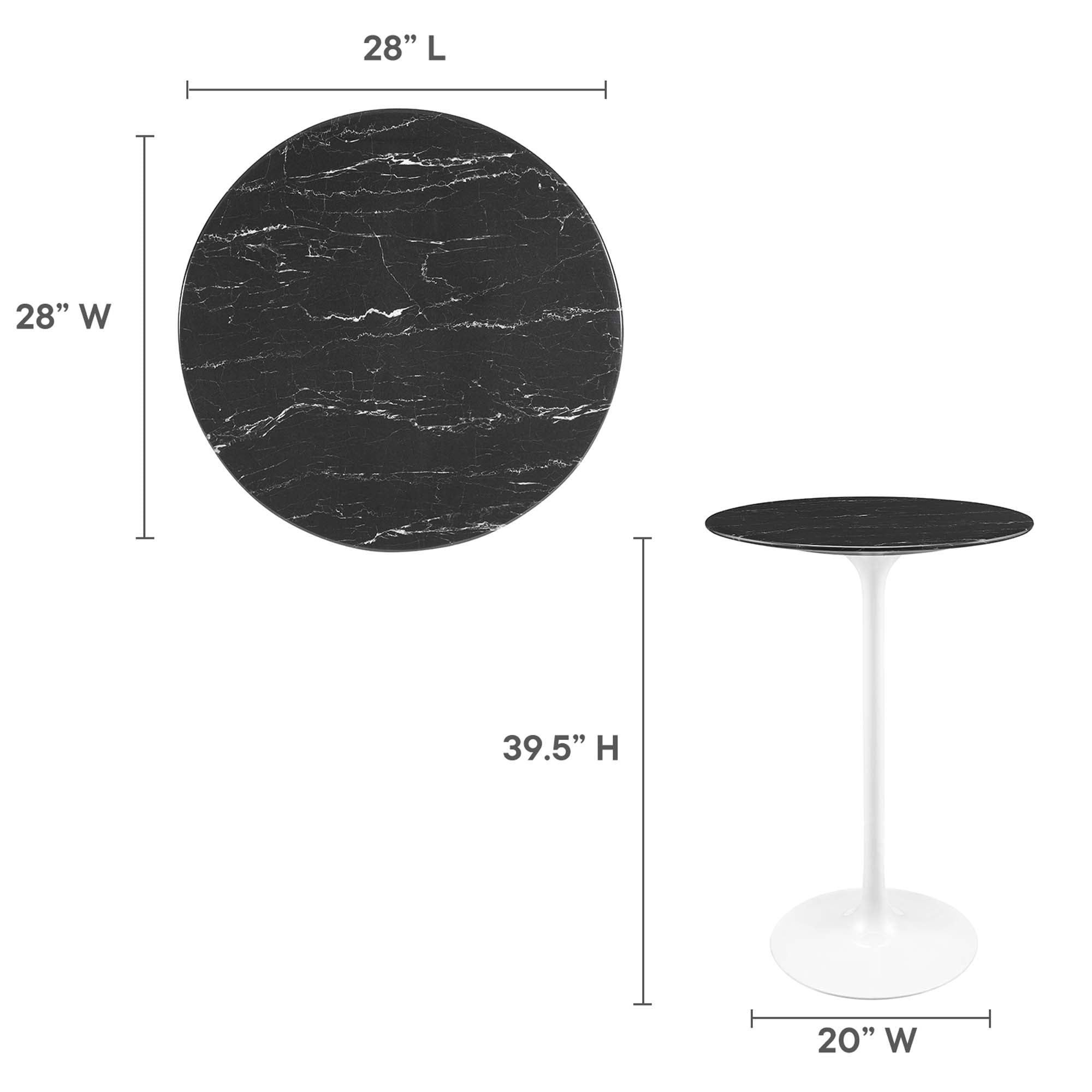 Lippa 28" Round Faux Marble Bar Table, White Black