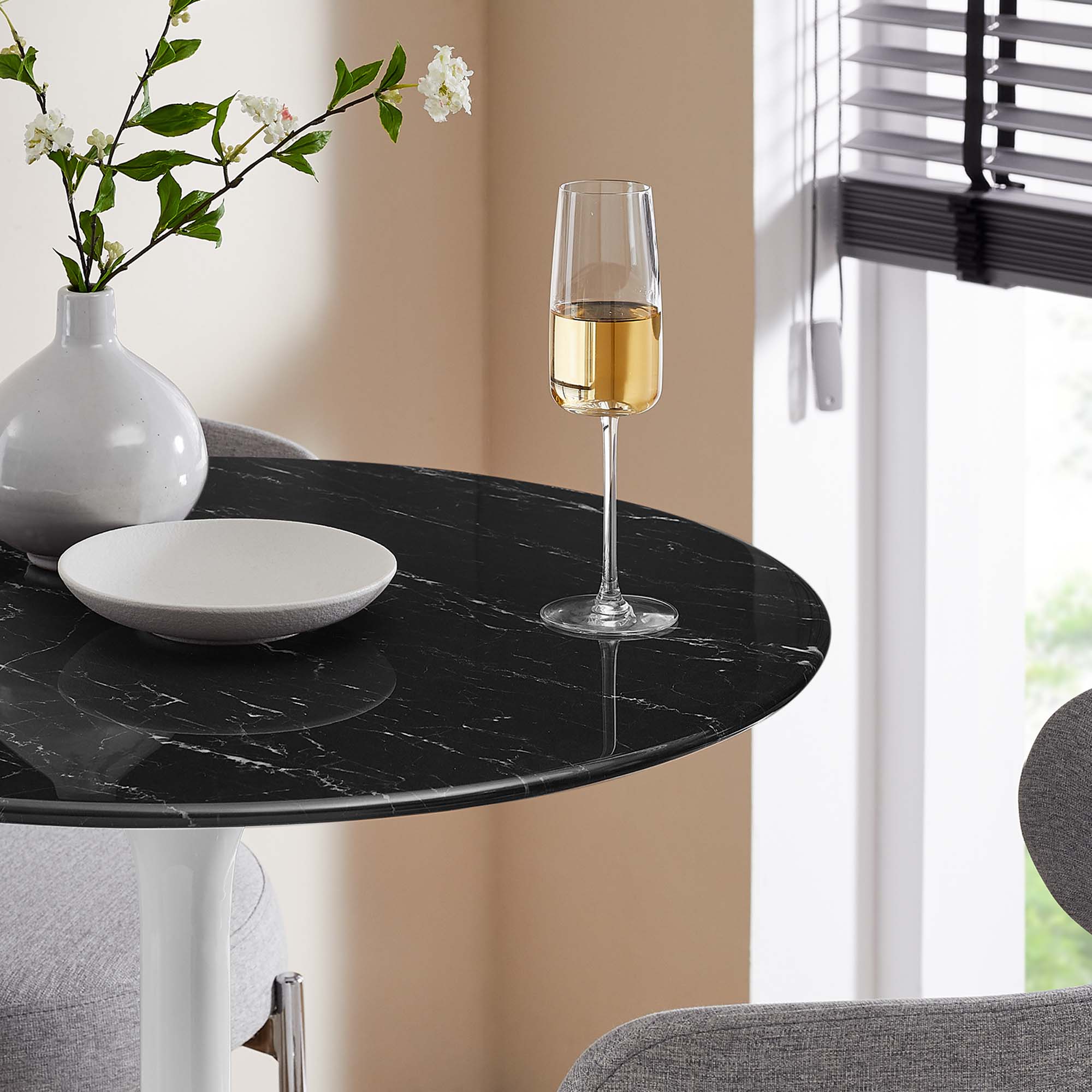 Lippa 28" Round Faux Marble Bar Table, White Black