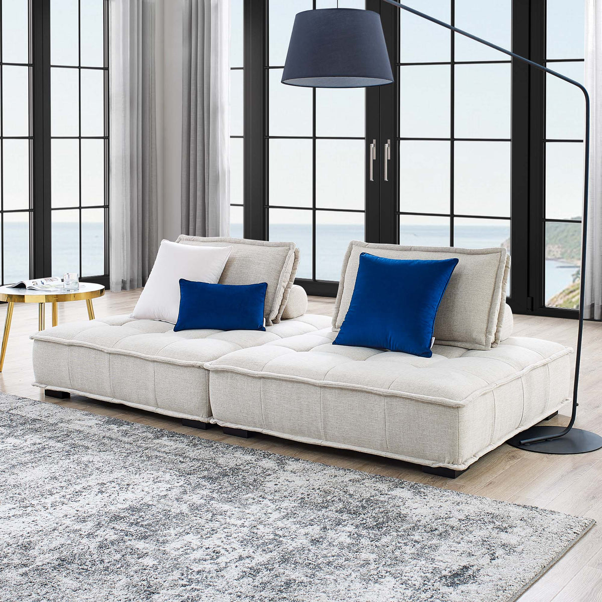 Saunter 2-Piece Tufted Fabric Fabric Loveseat, Beige