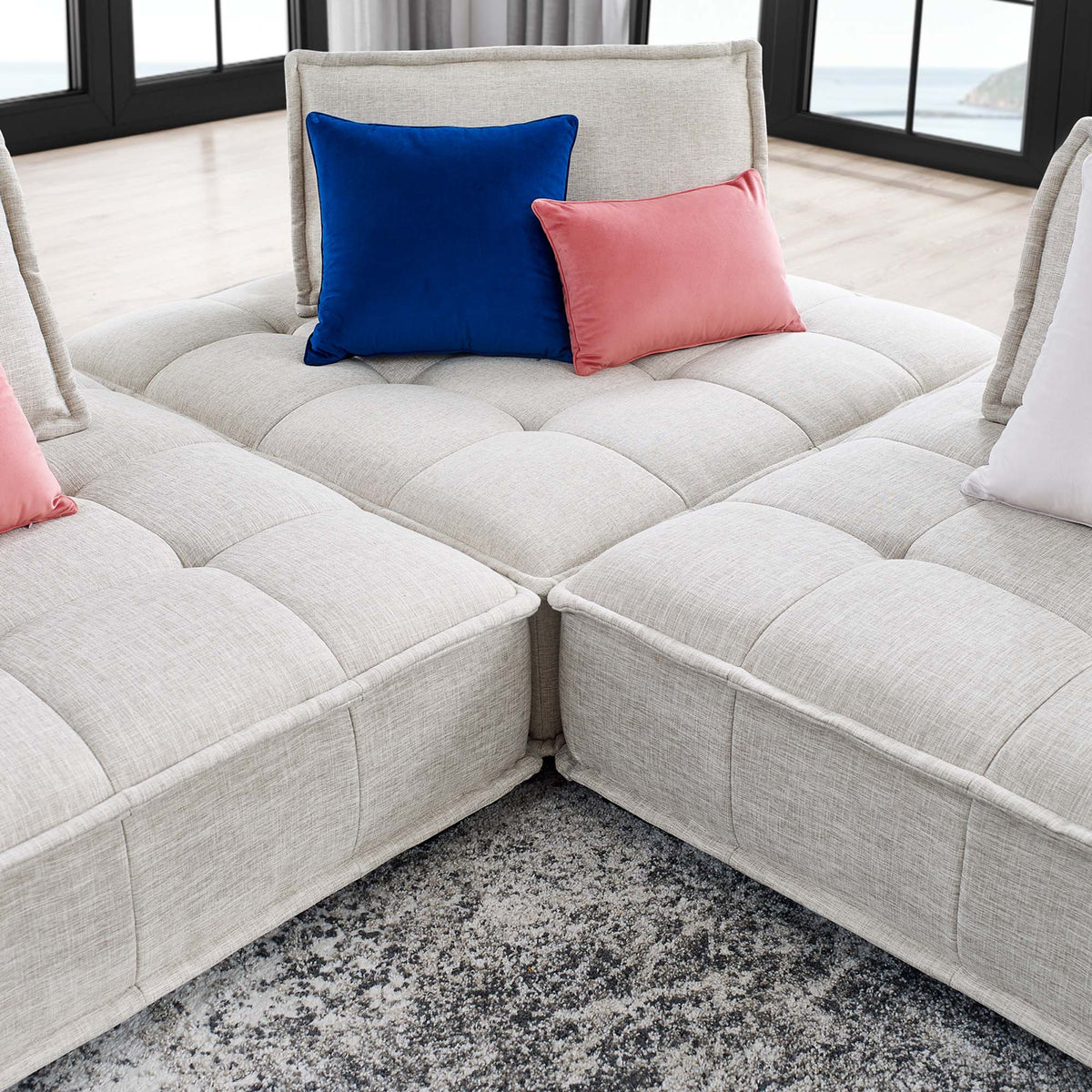 Saunter 3-Piece Tufted Fabric Fabric Sofa, Beige
