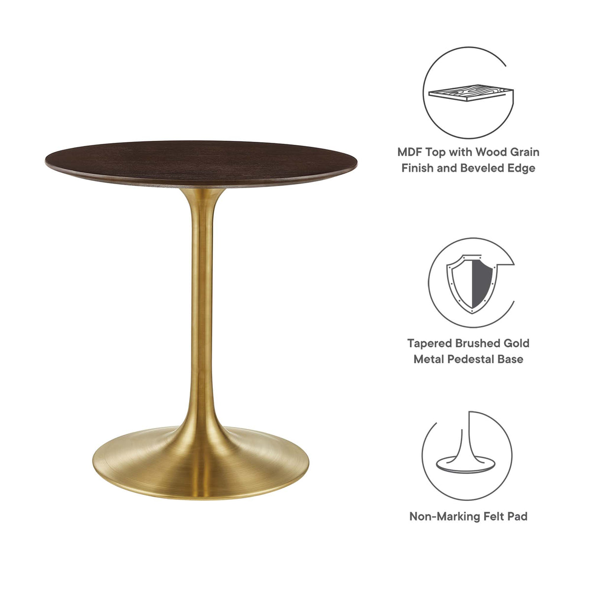 Lippa 28" Round Wood Dining Table, Gold Cherry Walnut