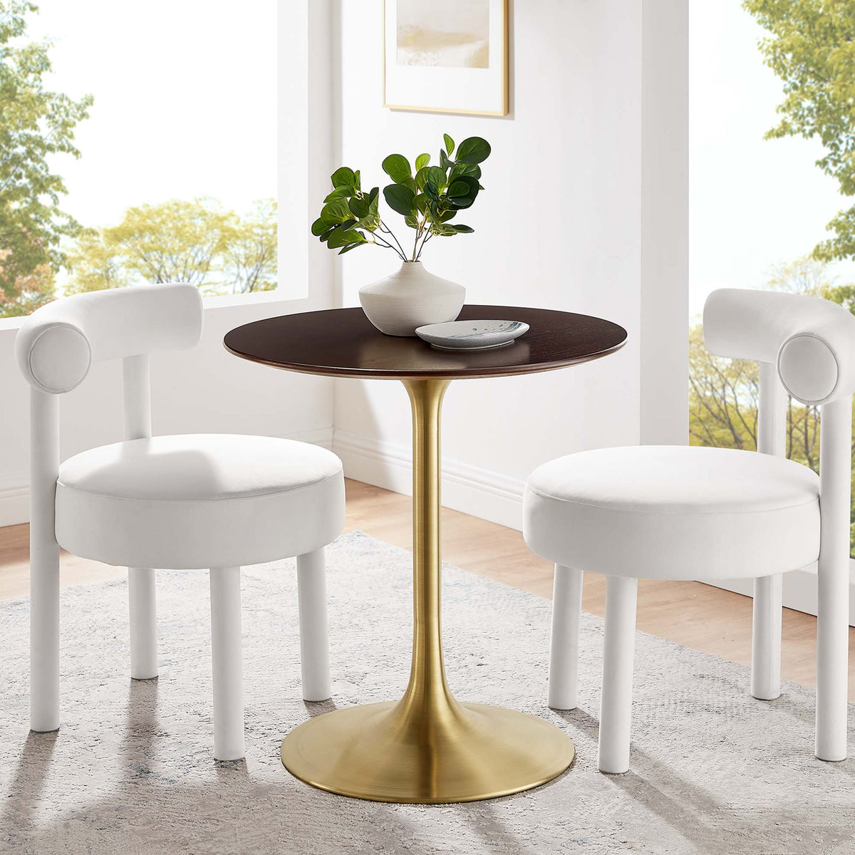 Lippa 28" Round Wood Dining Table, Gold Cherry Walnut