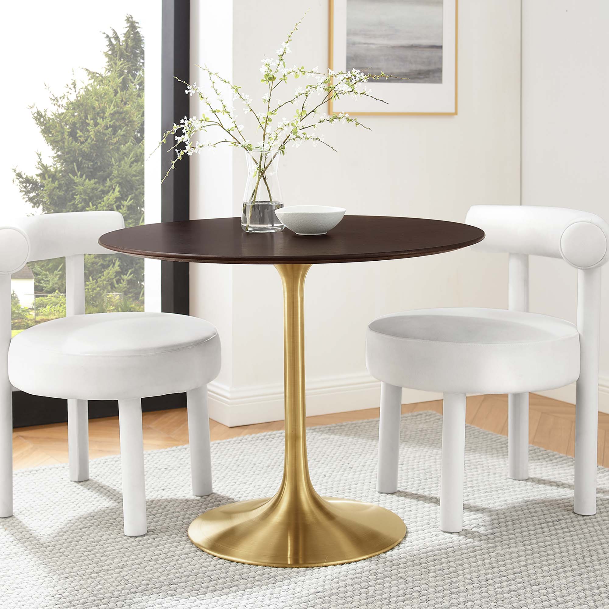 Lippa 36" Round Wood Dining Table, Gold Cherry Walnut