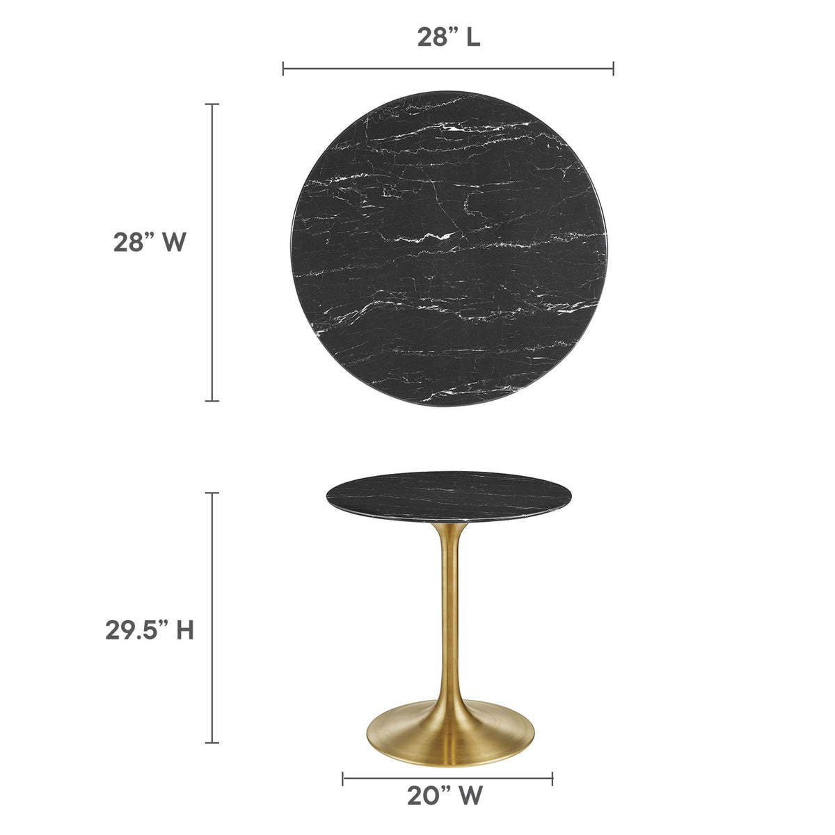 Lippa 28" Round Faux Marble Dining Table, Gold Black