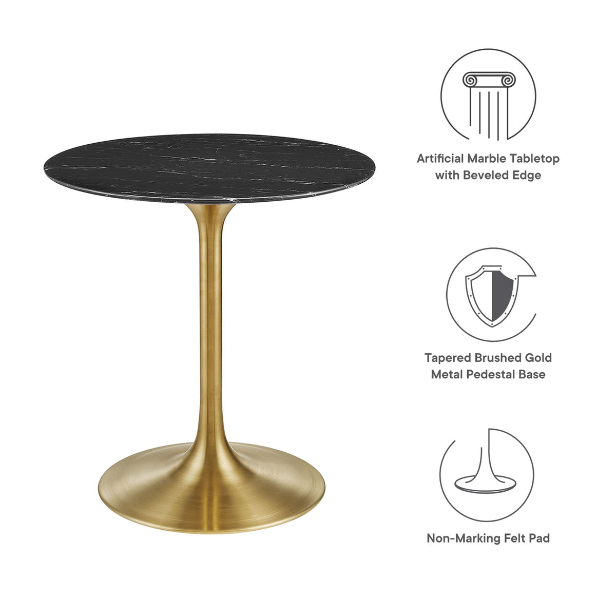 Lippa 28" Round Faux Marble Dining Table, Gold Black
