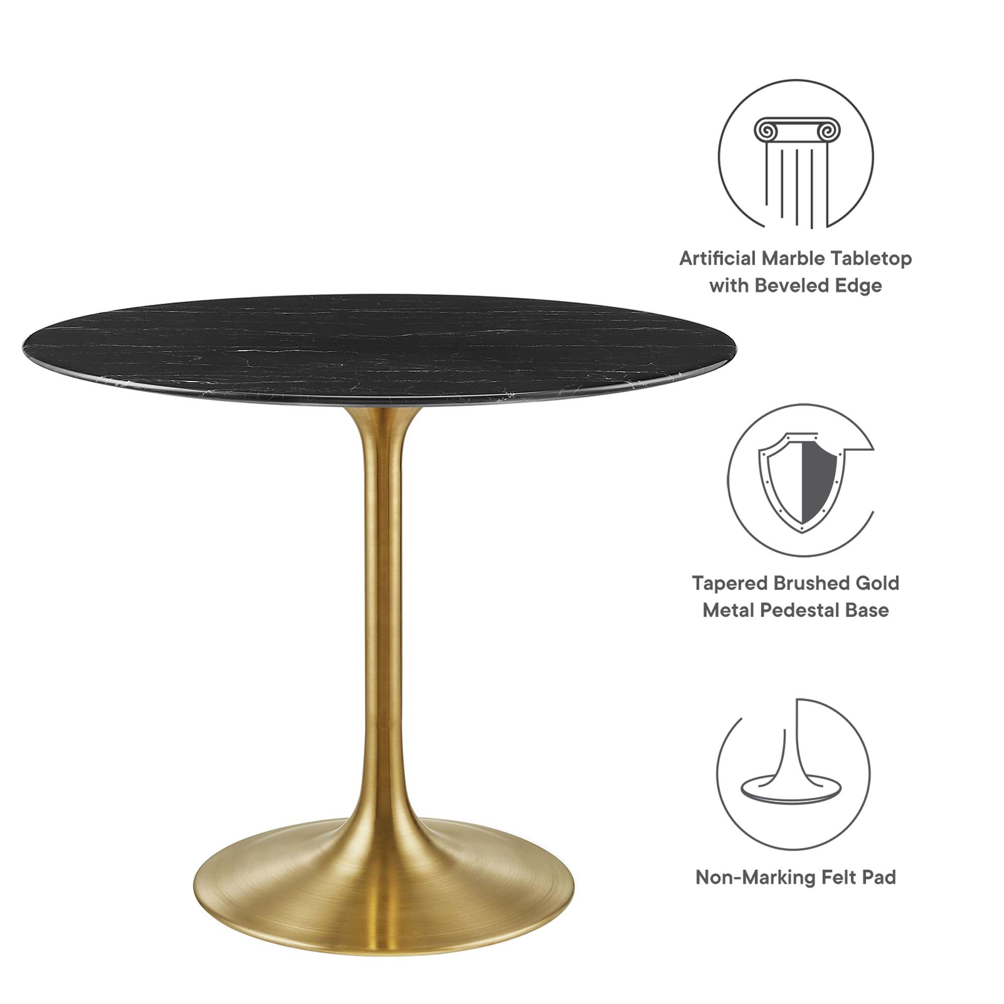 Lippa 36" Round Faux Marble Dining Table, Gold Black