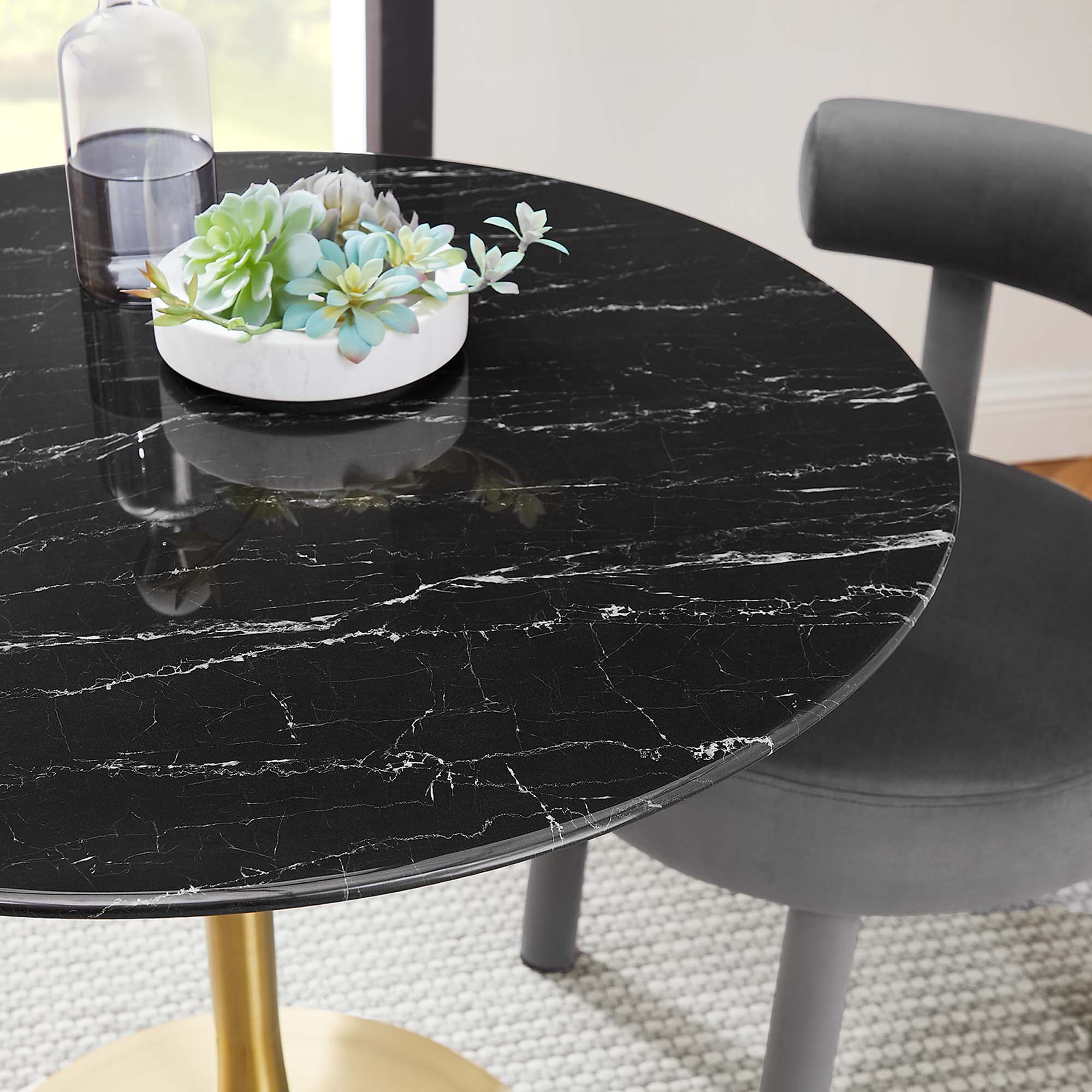 Lippa 36" Round Faux Marble Dining Table, Gold Black
