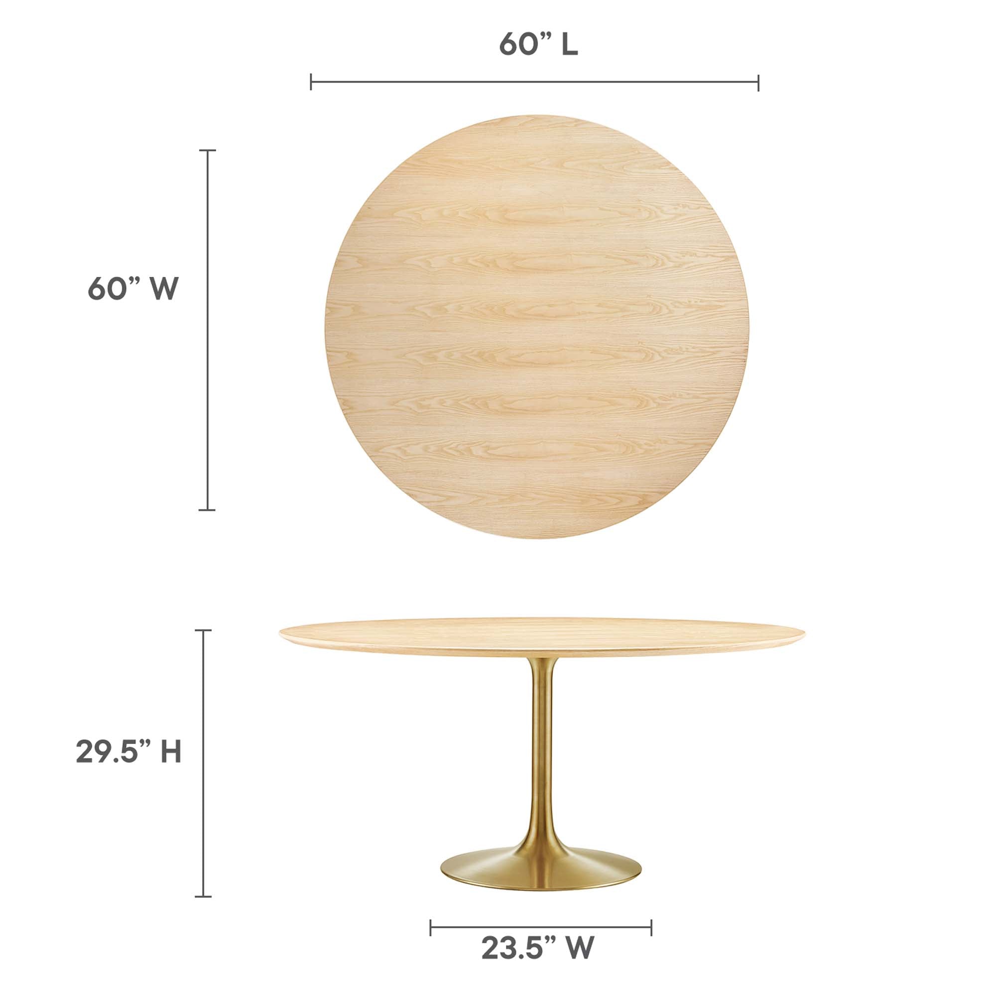 Lippa 60" Round Wood Dining Table, Gold Natural