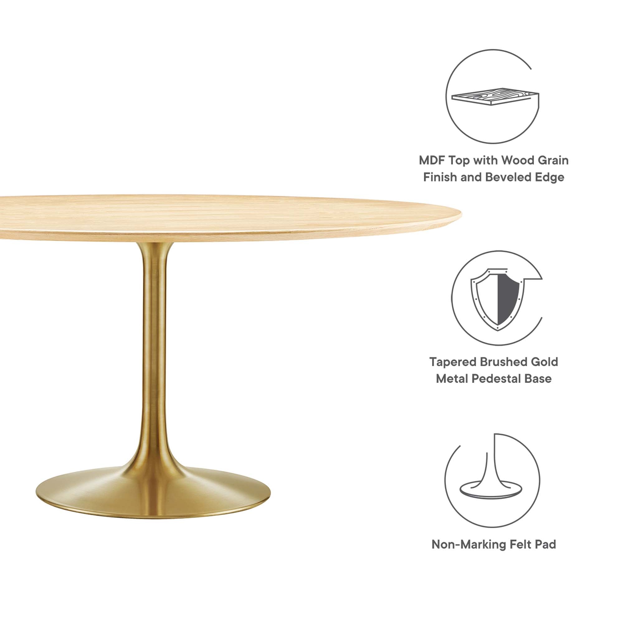 Lippa 60" Round Wood Dining Table, Gold Natural