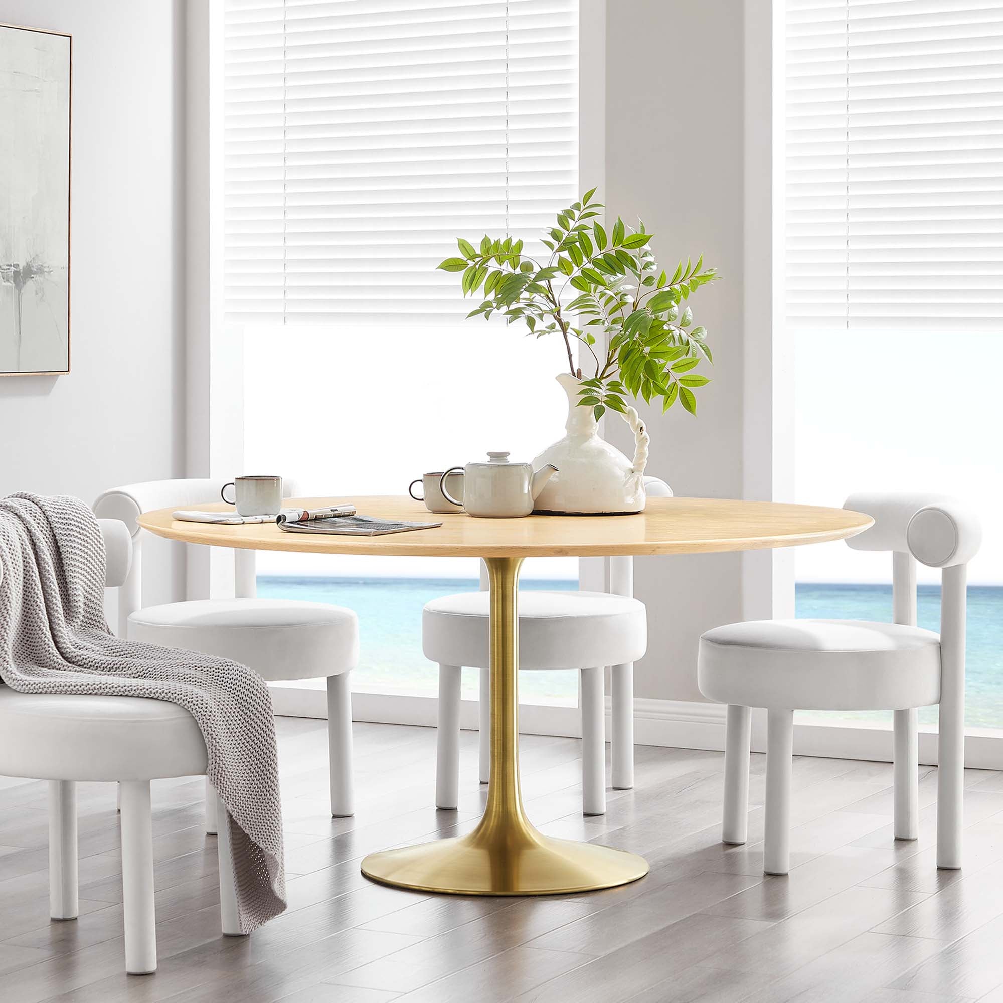 Lippa 60" Round Wood Dining Table, Gold Natural