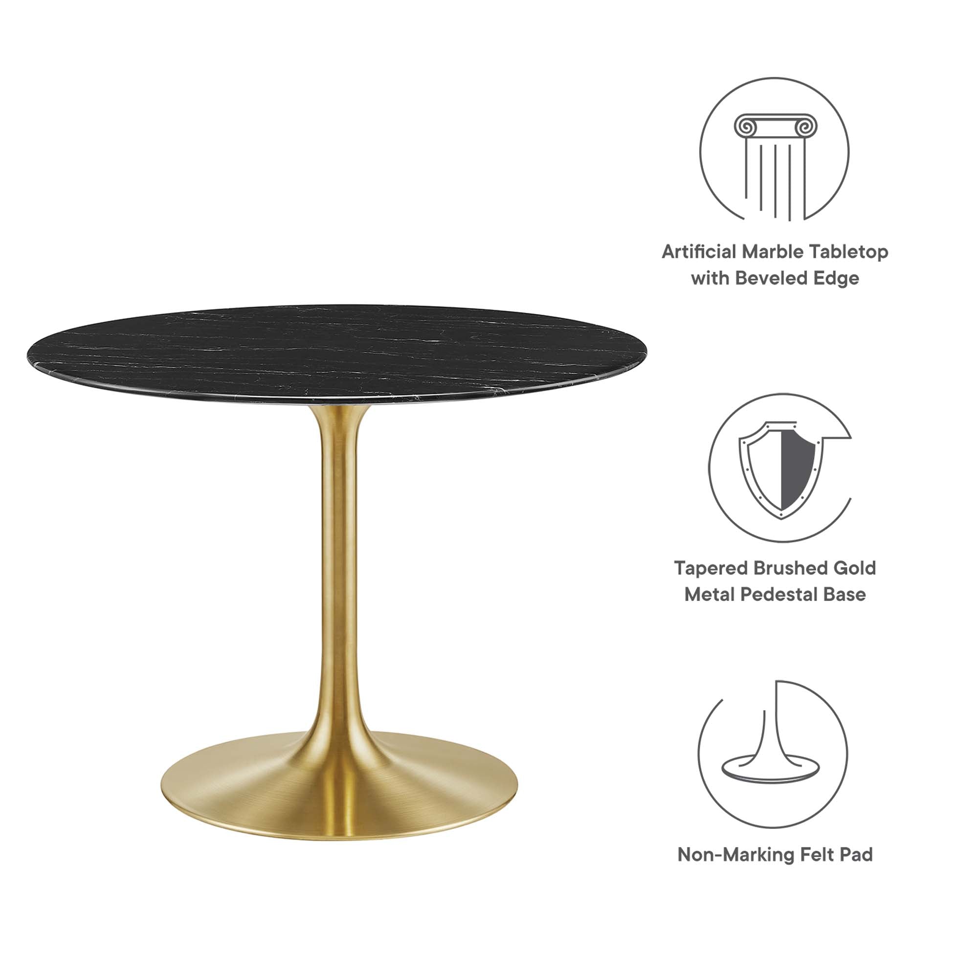 Lippa 40" Round Faux Marble Dining Table, Gold Black