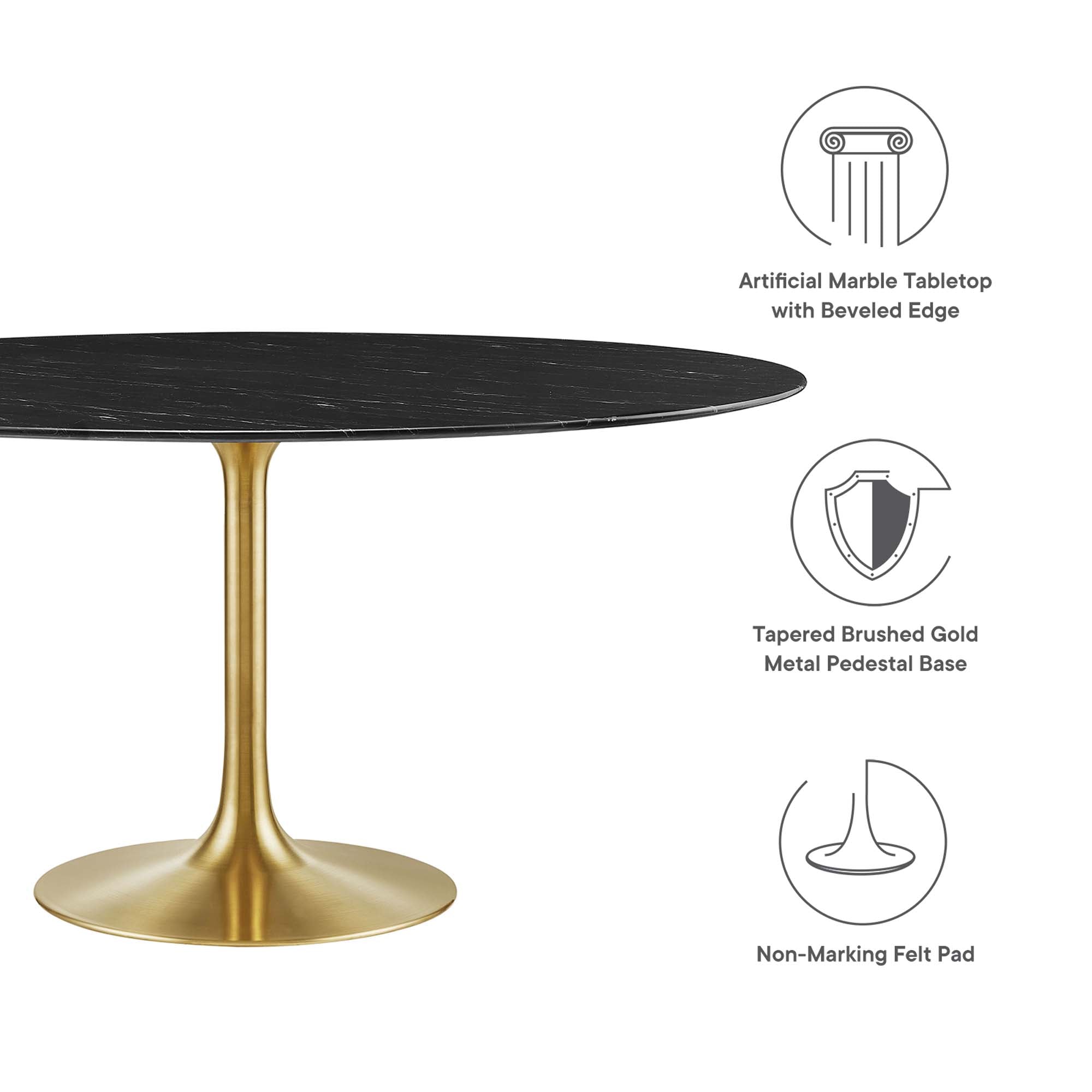 Lippa 60" Round Faux Marble Dining Table, Gold Black