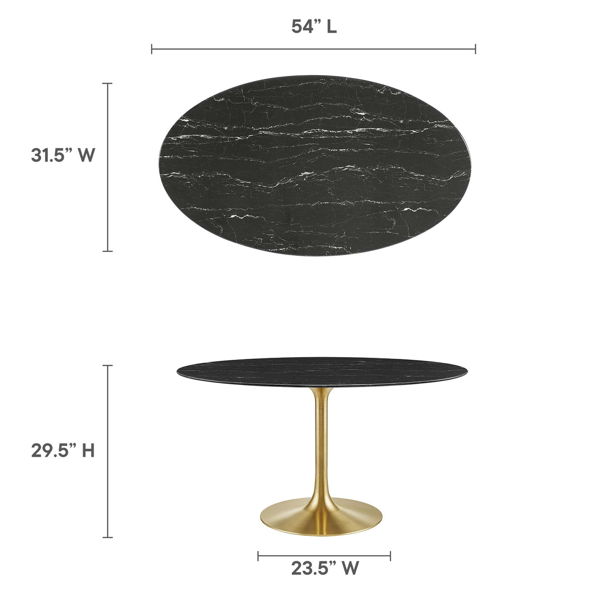 Lippa 54" Oval Faux Marble Dining Table, Gold Black