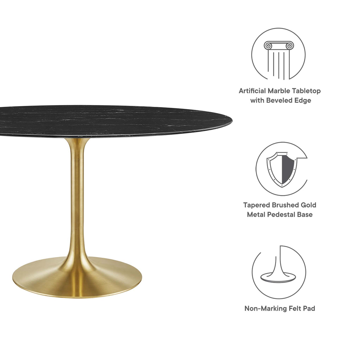 Lippa 54" Oval Faux Marble Dining Table, Gold Black