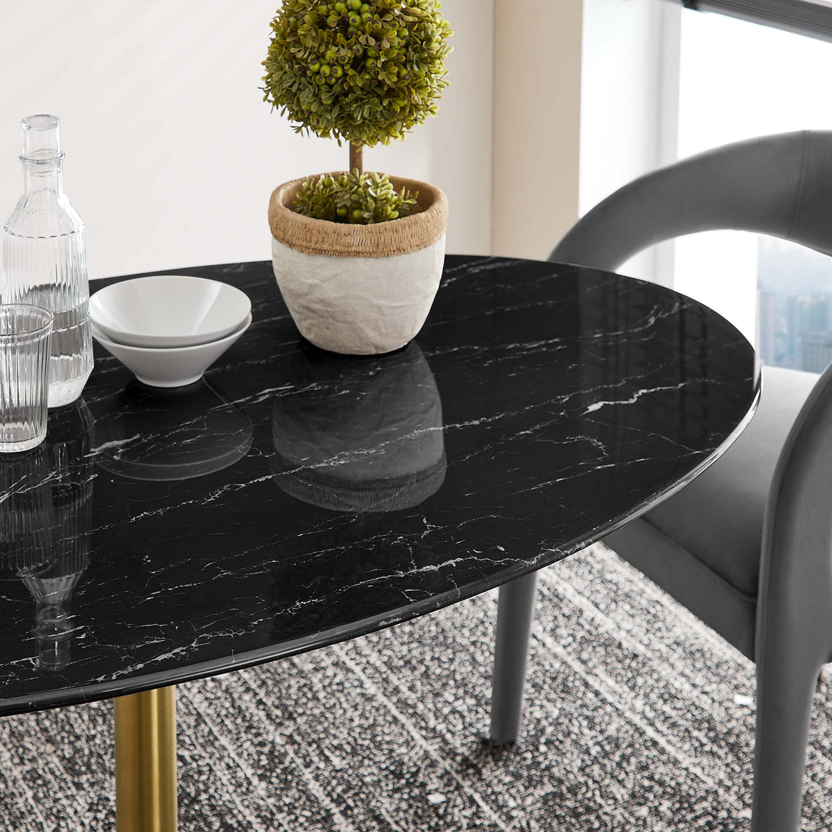 Lippa 54" Oval Faux Marble Dining Table, Gold Black
