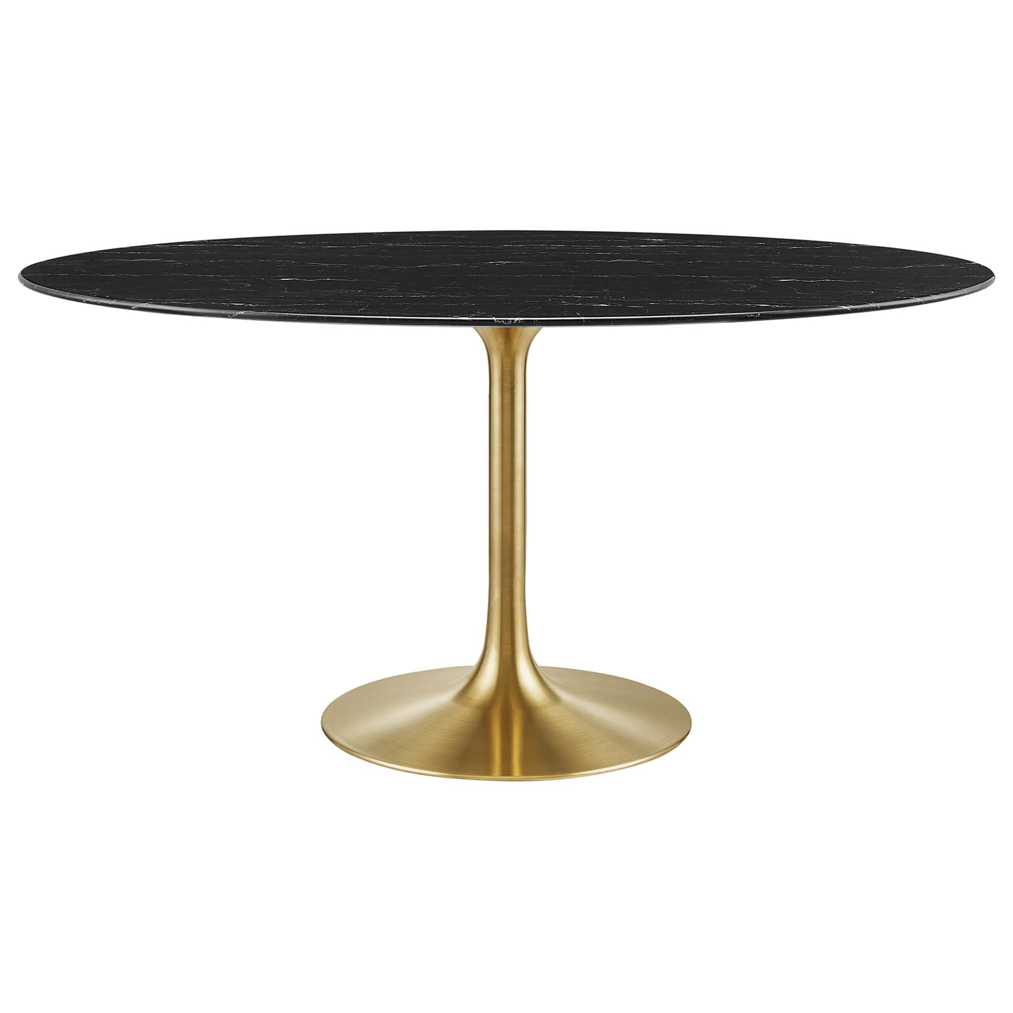 Lippa 60" Oval Faux Marble Dining Table, Gold Black