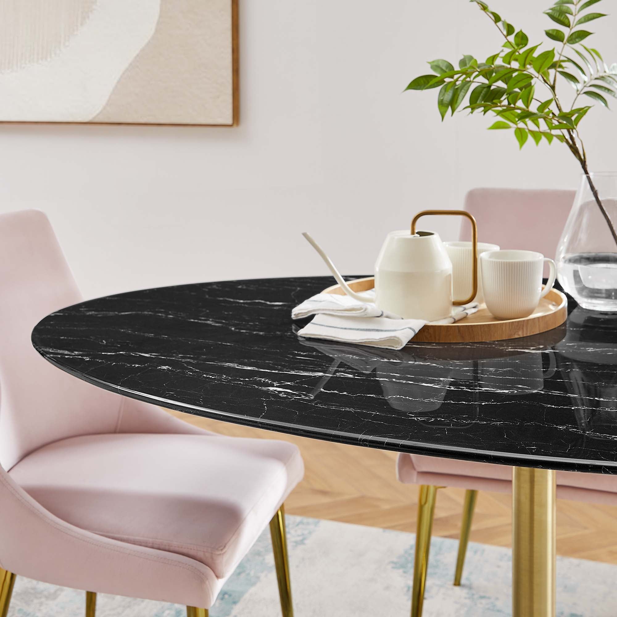Lippa 60" Oval Faux Marble Dining Table, Gold Black