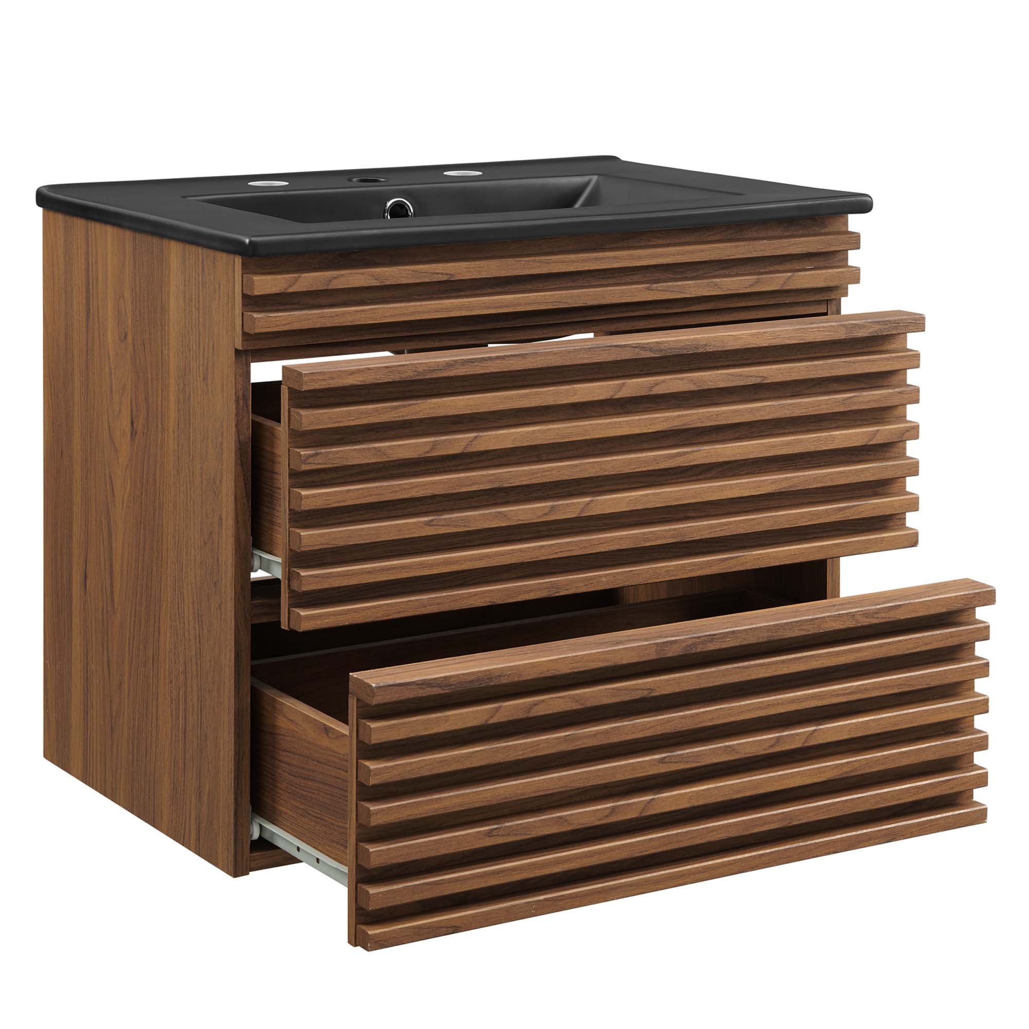 Render 24" Wall-Mount Bathroom Vanity, Walnut Black